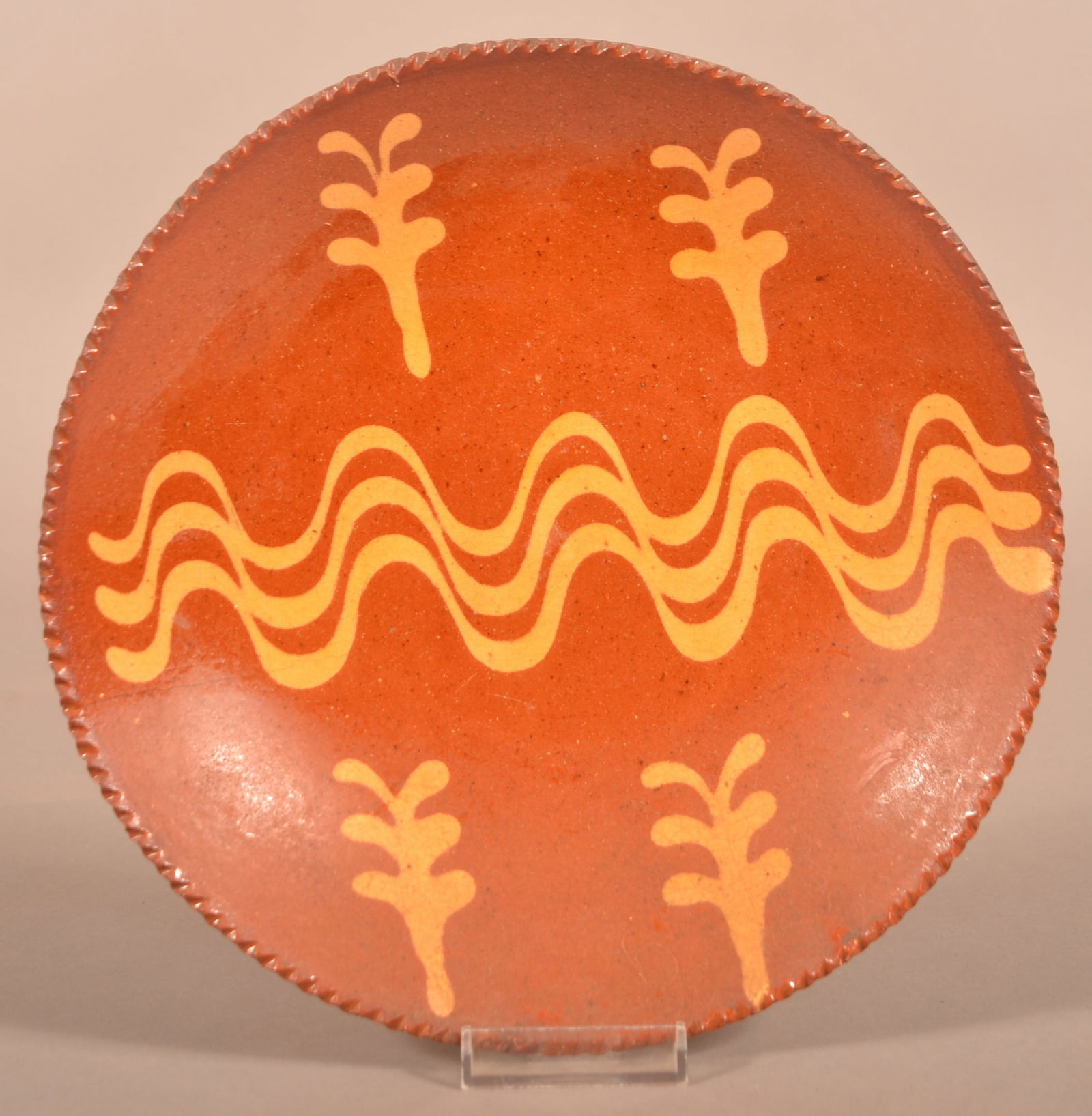 PA 19th Century Yellow Slip Redware Plate. (1 of 2)