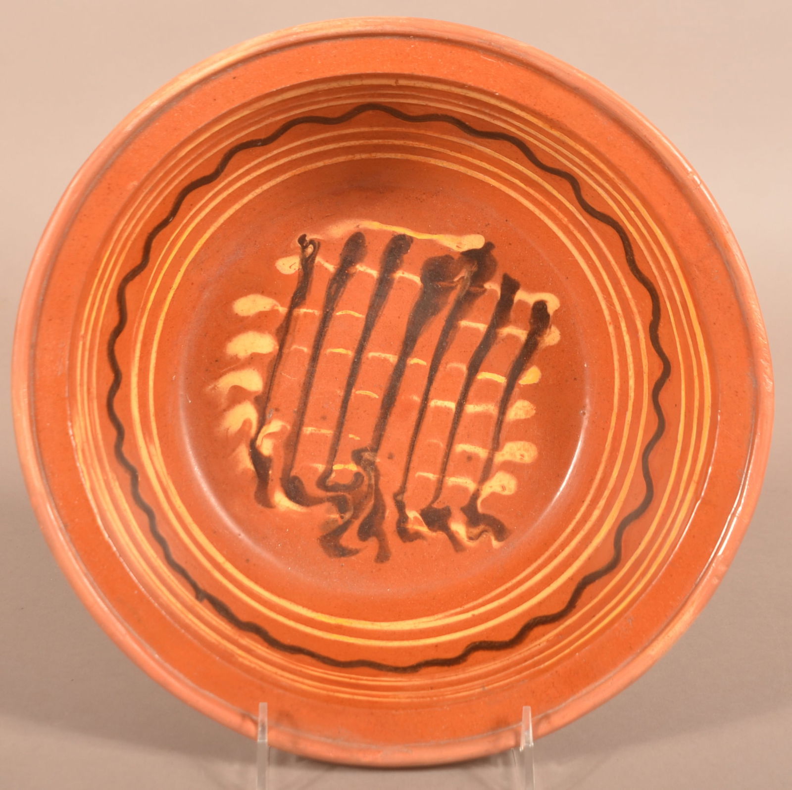 Phila., PA 18th C. Slip-Decorated Redware Bowl. (1 of 5)