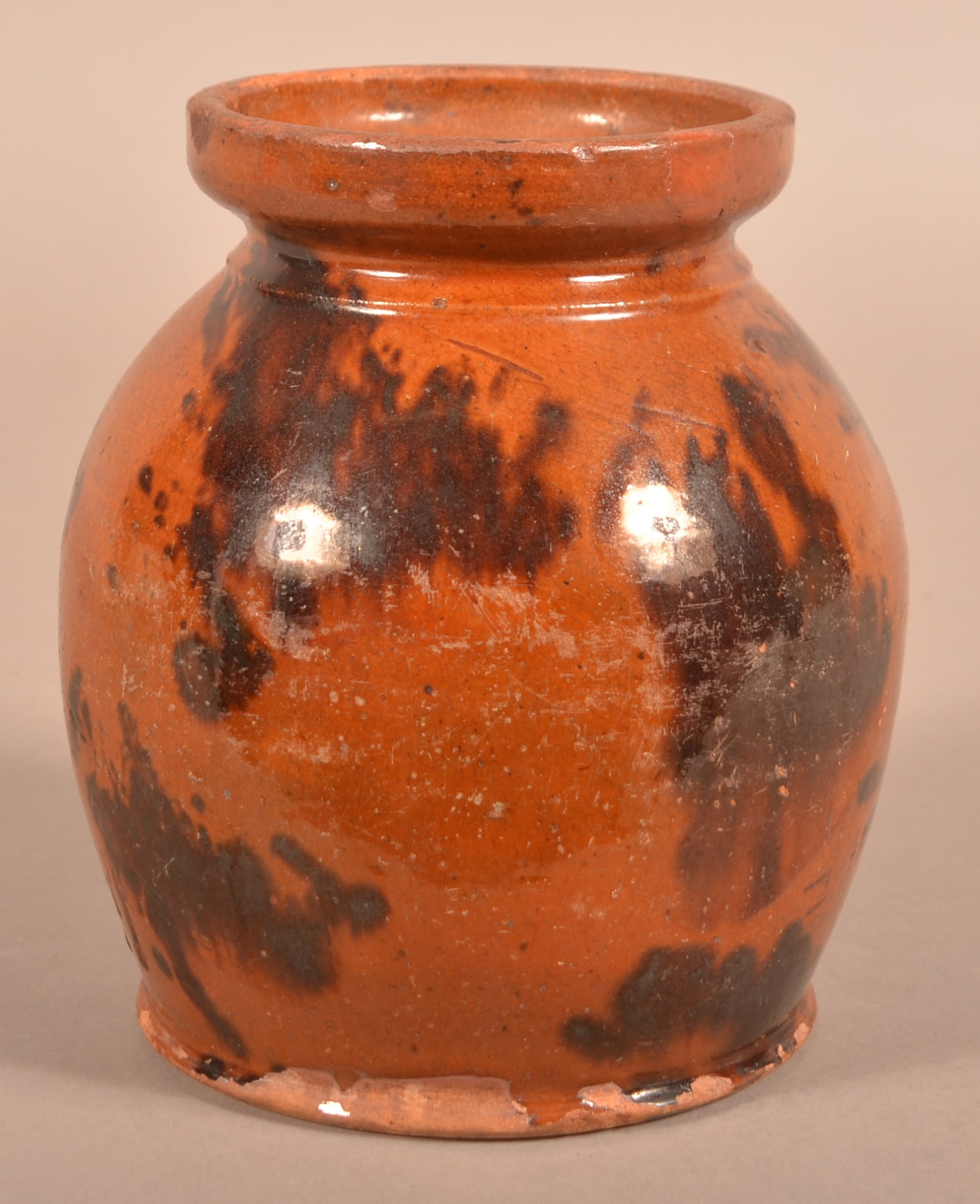 PA 19th Century Mottle-Glazed Redware Jar. (1 of 4)