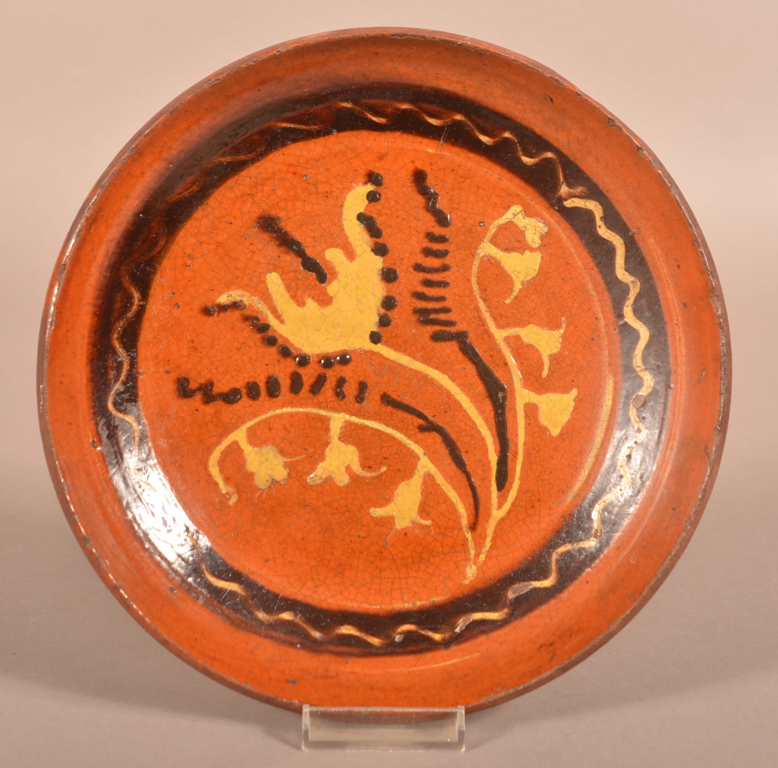Berks County, PA 19th C. Slip Redware Plate. (1 of 3)