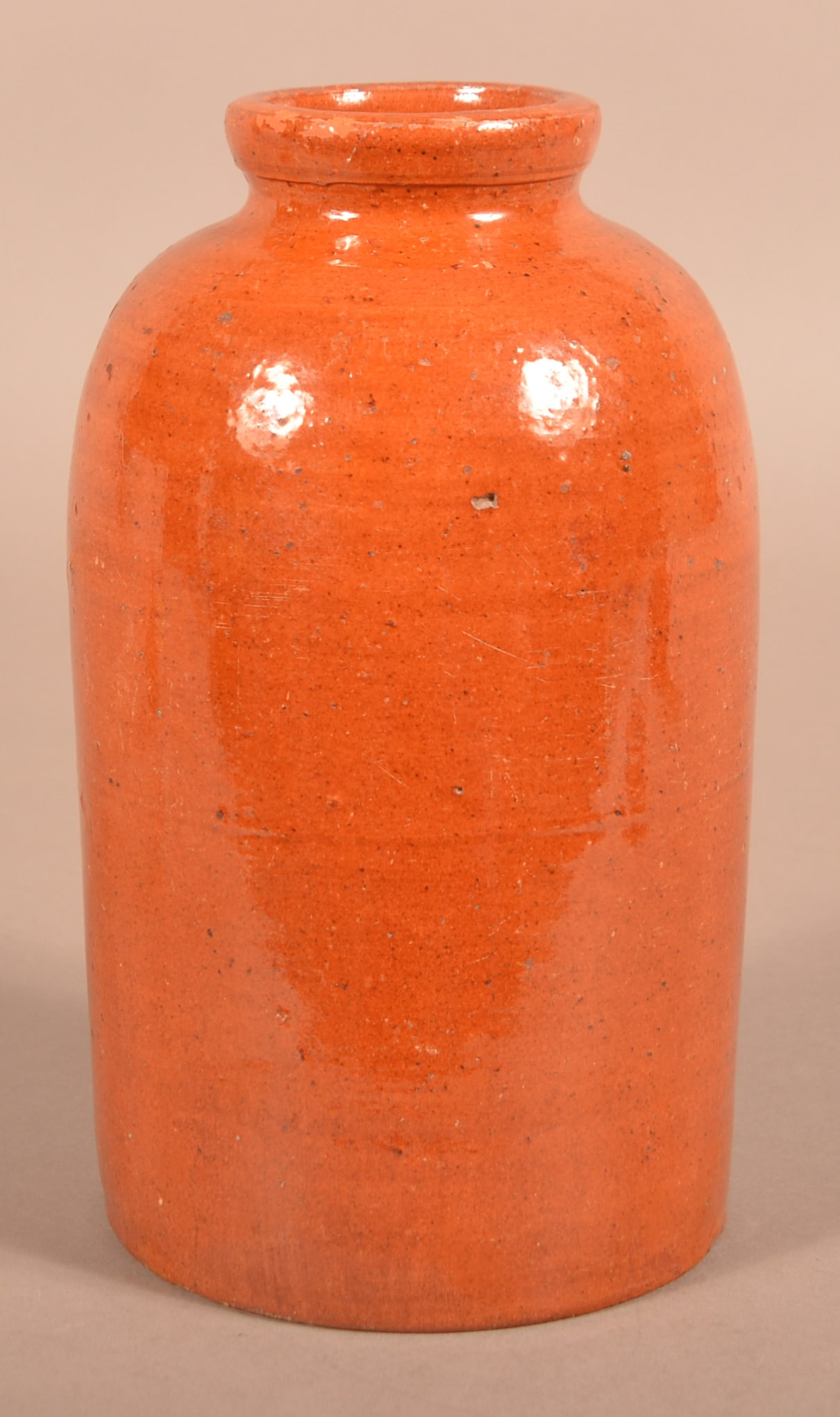 19th Century Orange Glazed Redware Oyster Jar.: 19th Century Orange Glazed Redware Oyster Jar. 9"h.
