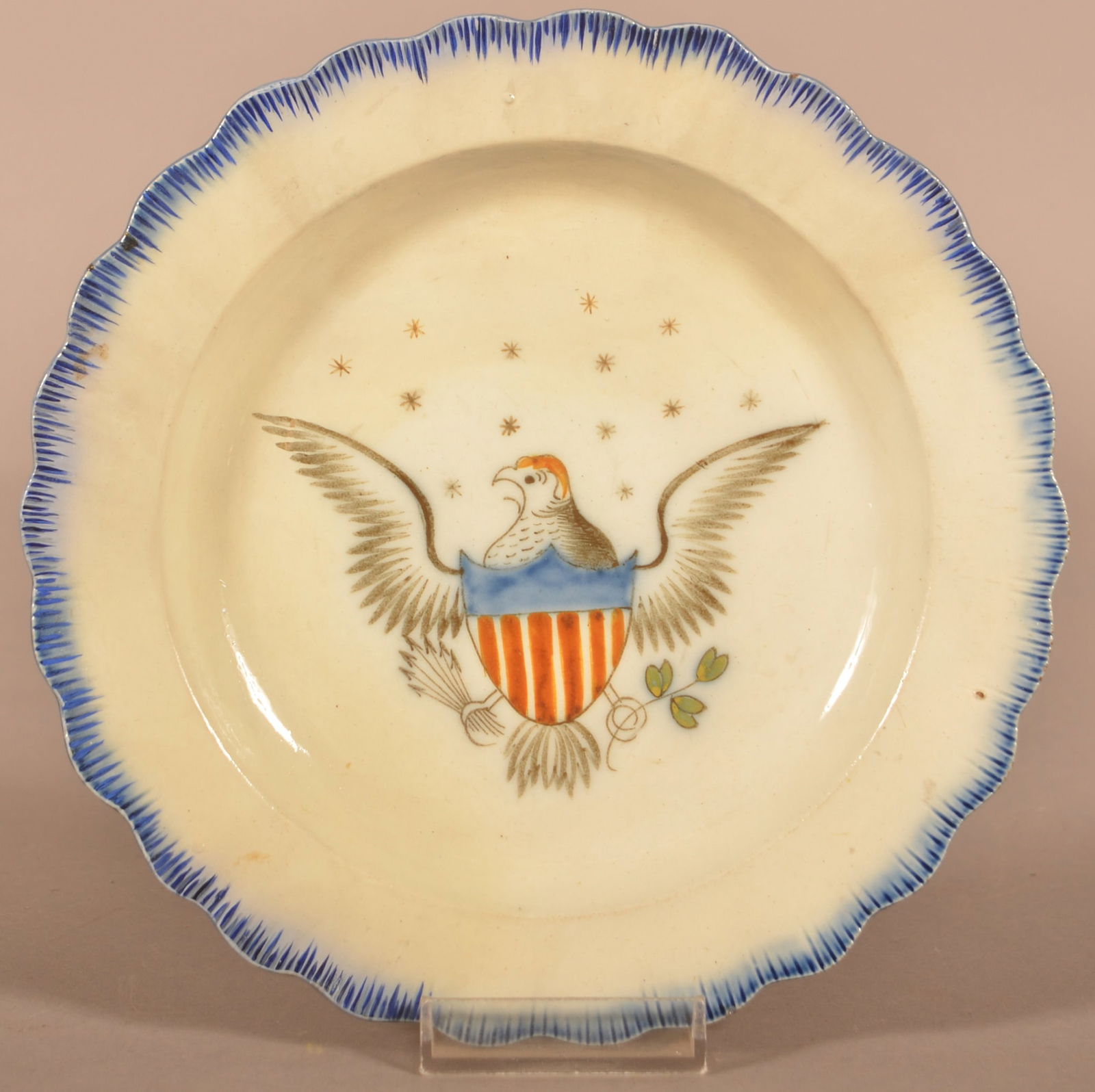 Leeds Soft Paste China Eagle-Decorated Plate. (1 of 4)