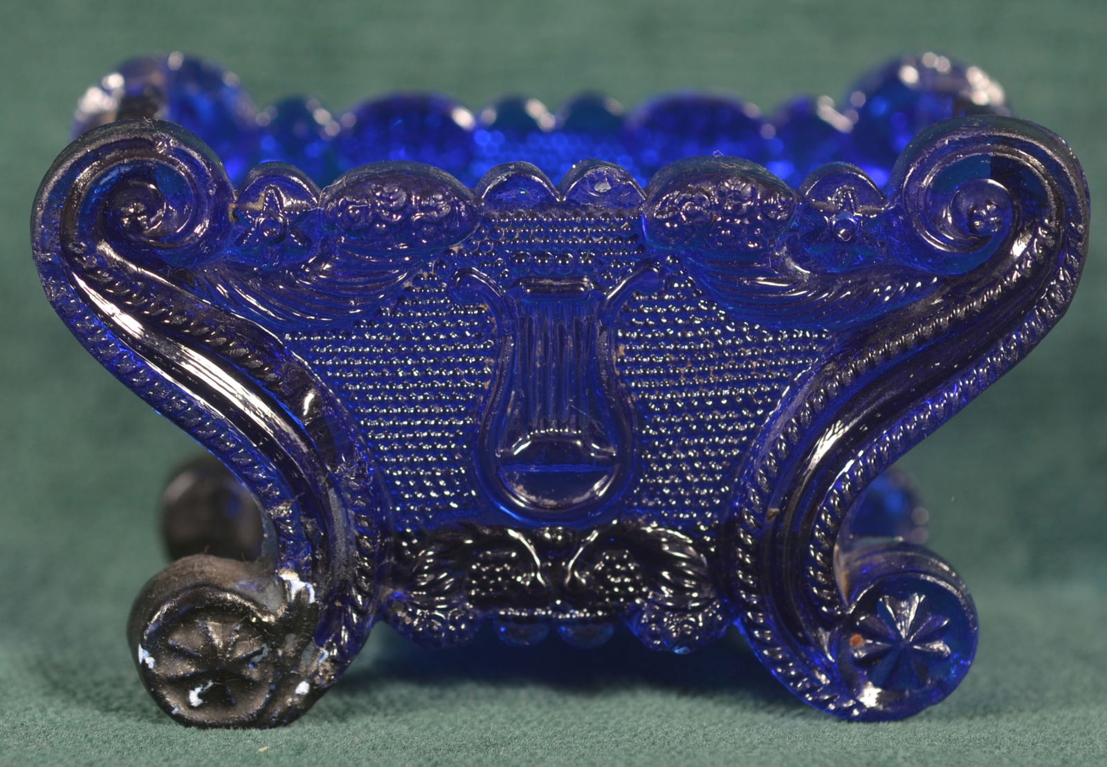 Very Rare Cobalt Blue Lyre Pressed Open Salt. (1 of 8)
