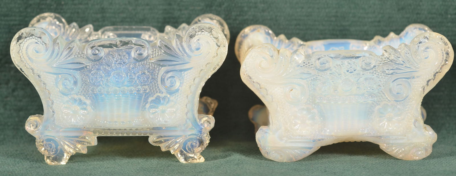 Two Opalescent Lacy Pressed Sandwich Glass Salts. (1 of 7)