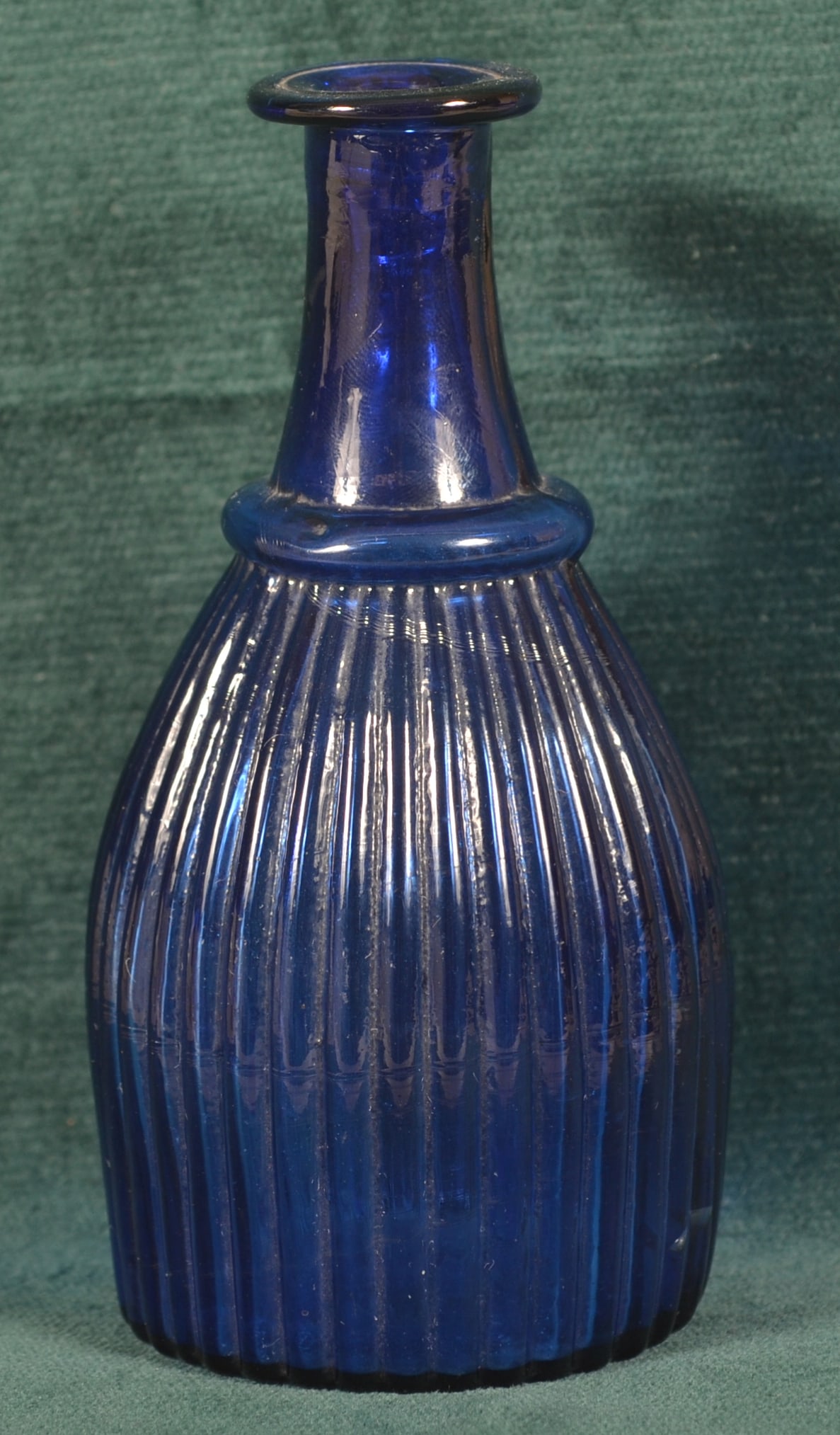 Blown Cobalt Blue Glass Ribbed Cologne Bottle. (1 of 5)