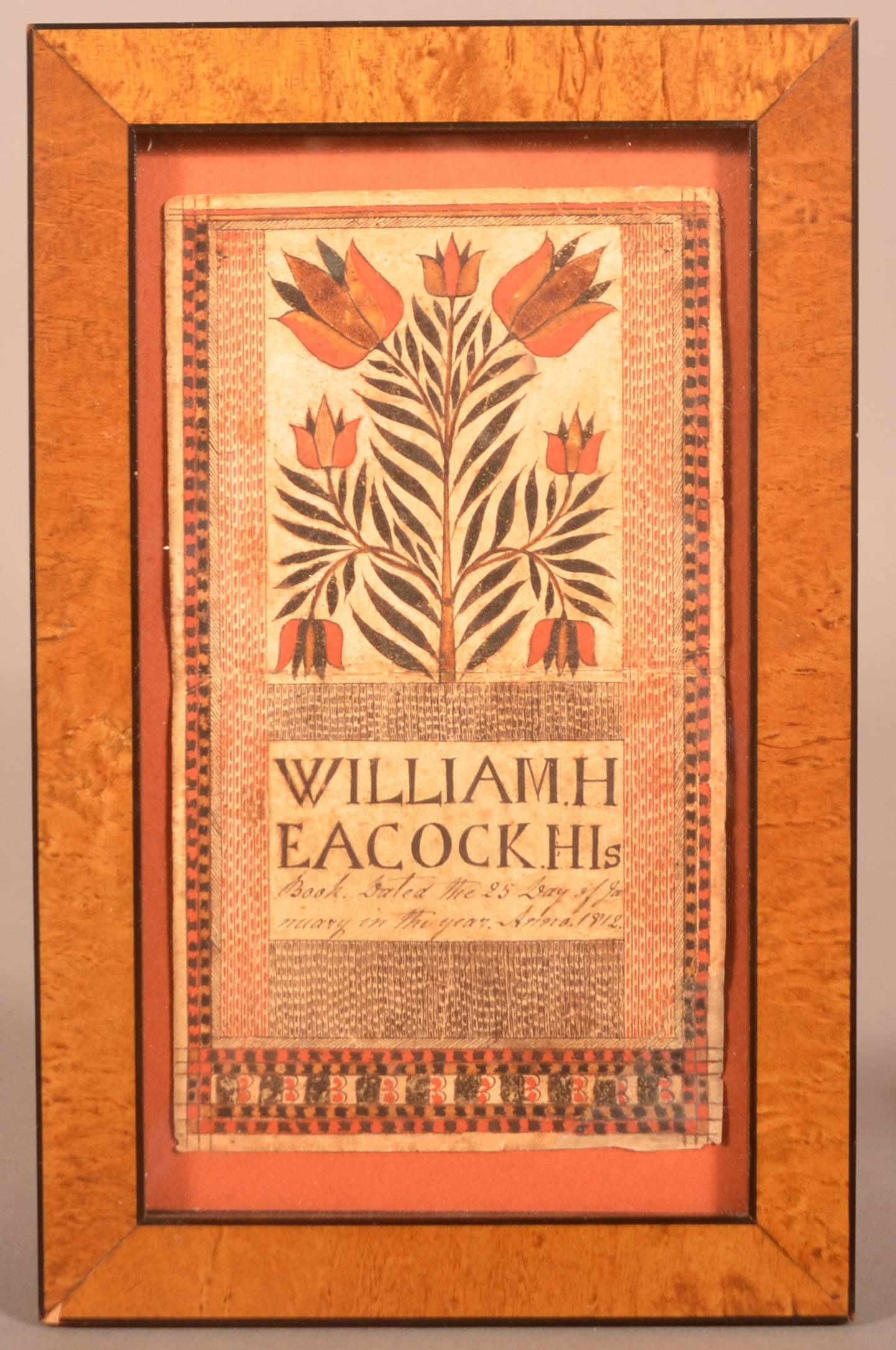 David Kulp 1812 Ink & Watercolor Fraktur Bookplate. (1 of 5)