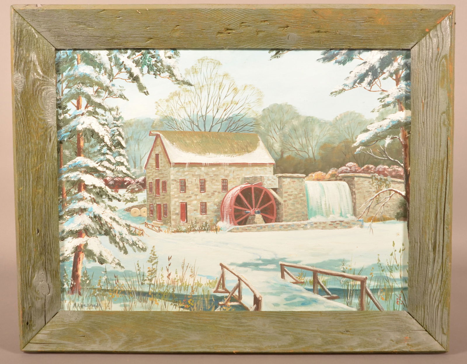 M.R. Waldspurger Winter Mill Scene Oil Painting. (1 of 5)