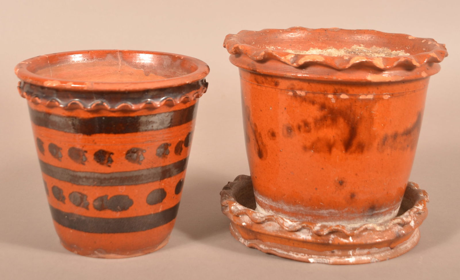 Two 19th Century Glazed Redware Flower Pots. (1 of 4)