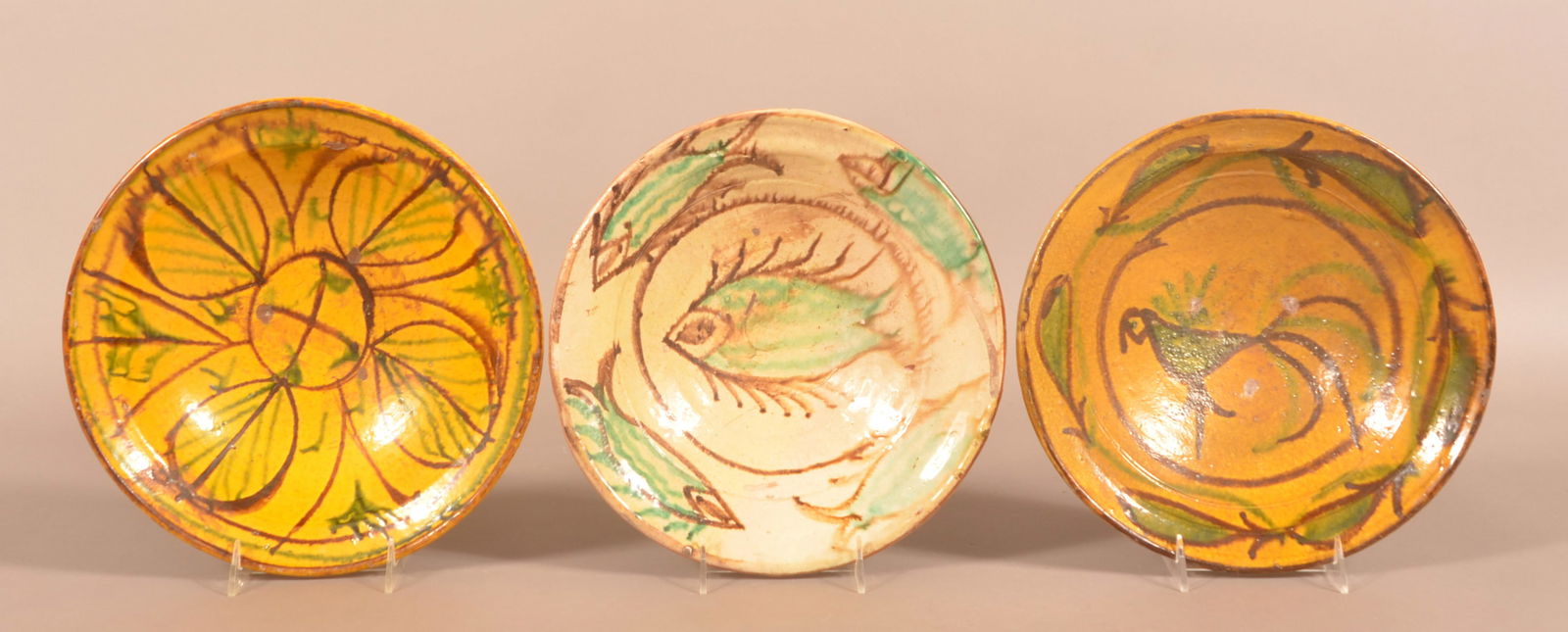 Three French 19th C. Slip Redware Bowls. (1 of 5)