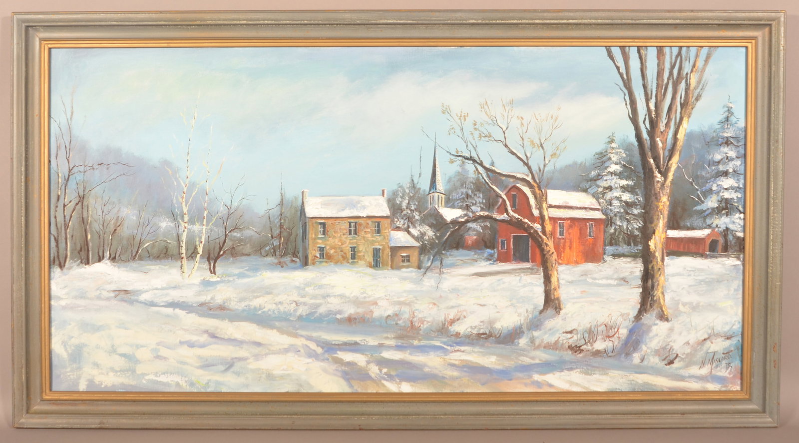 N. Mascaro Oil on Canvas Winterscape Painting. (1 of 4)