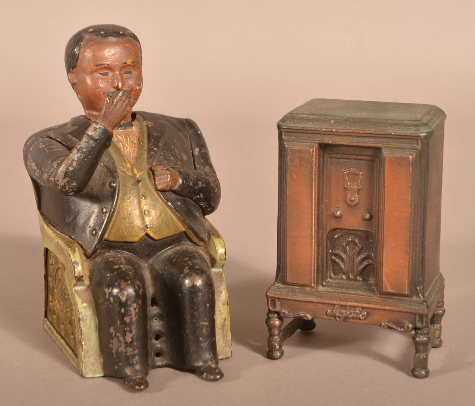 Cast Metal Tammany Bank and Radio Bank. (1 of 4)