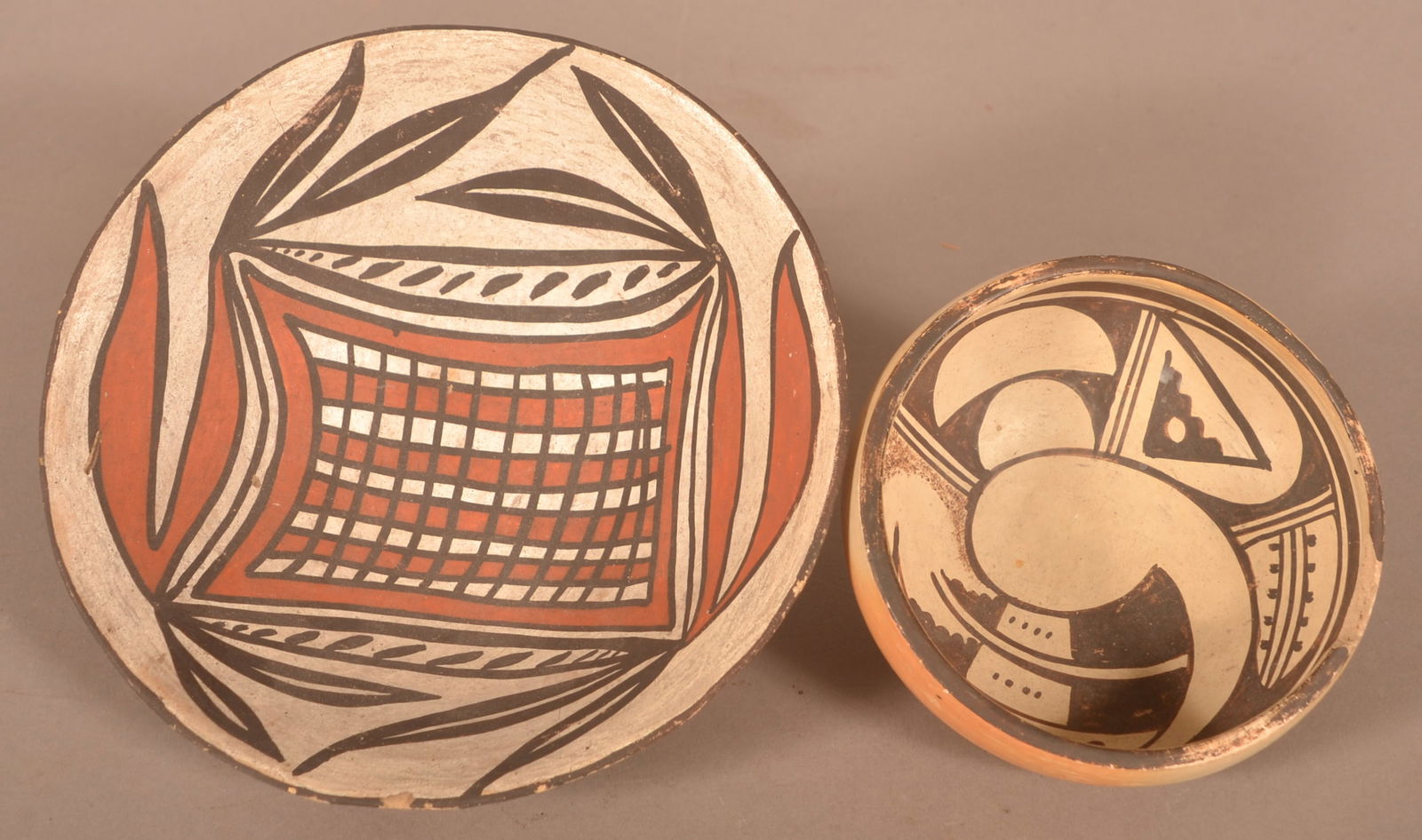 Two Pueblo Painted Pottery Bowls.: Two Pueblo Painted Pottery Bowls. 5" and 7-1/2" diam.