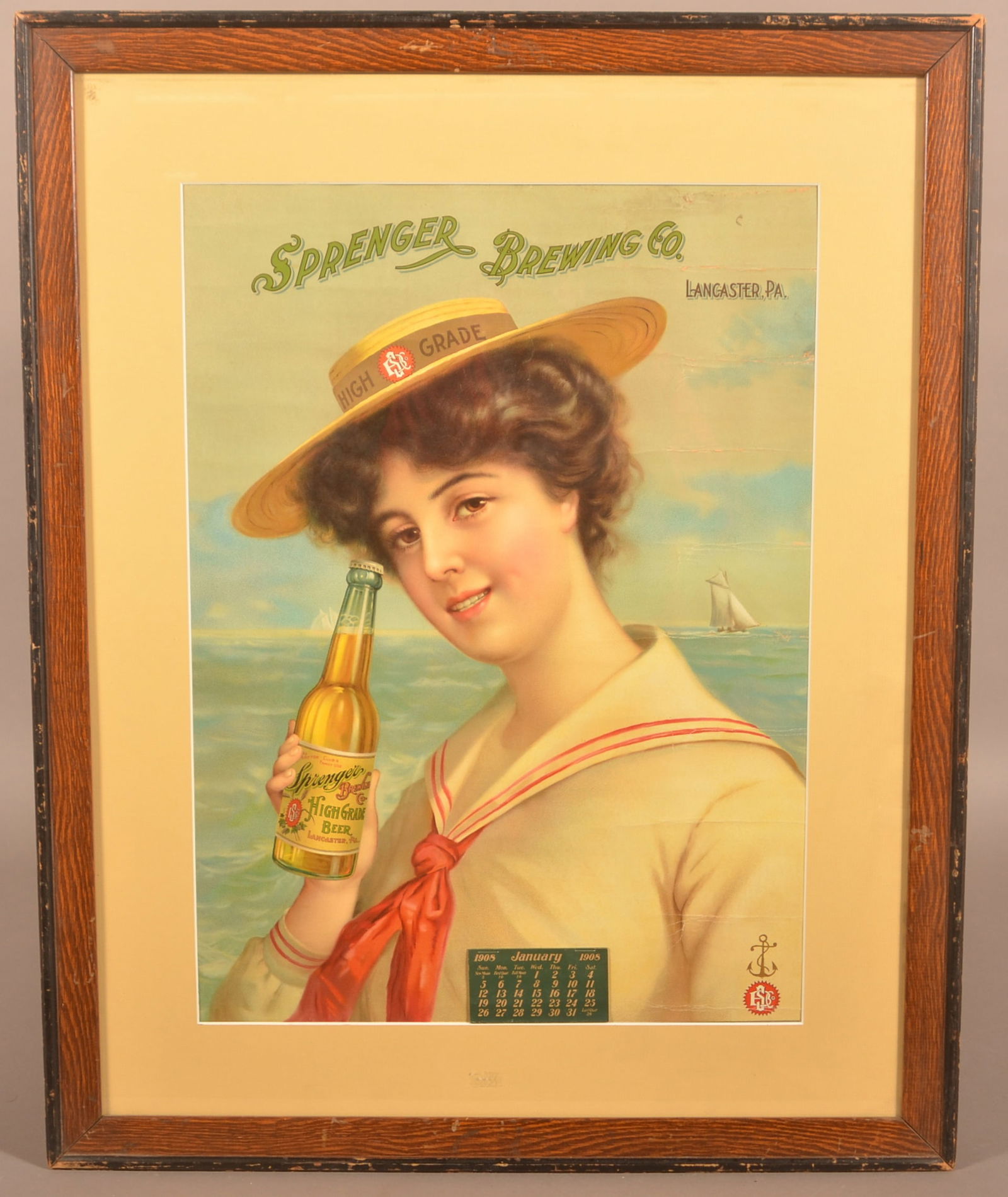 Sprenger Brewing Co. 1908 Printed Advertising Calendar. (1 of 3)