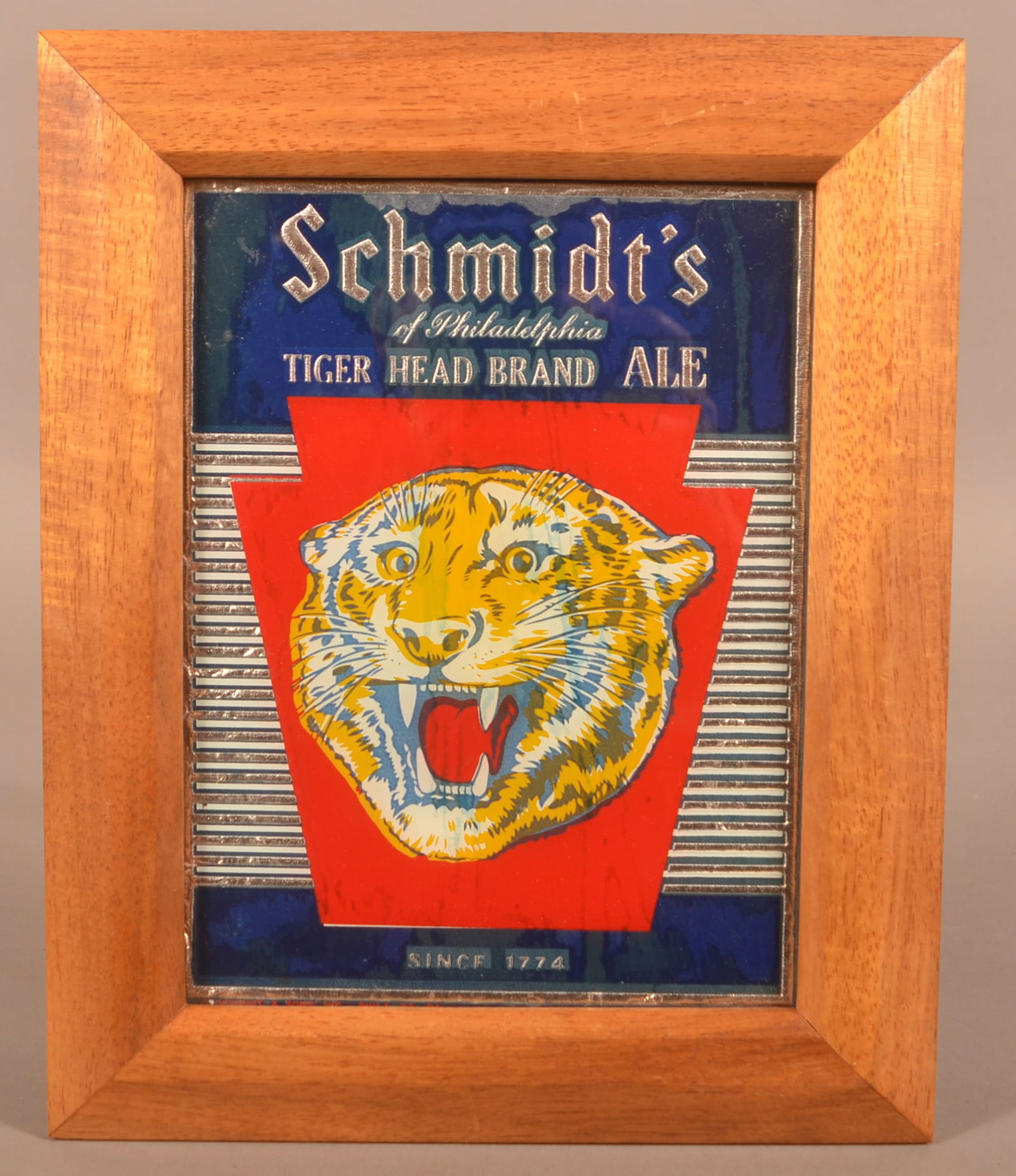 Schmidt's Tiger Head Ale Reverse-Painted Glass Sign. (1 of 3)