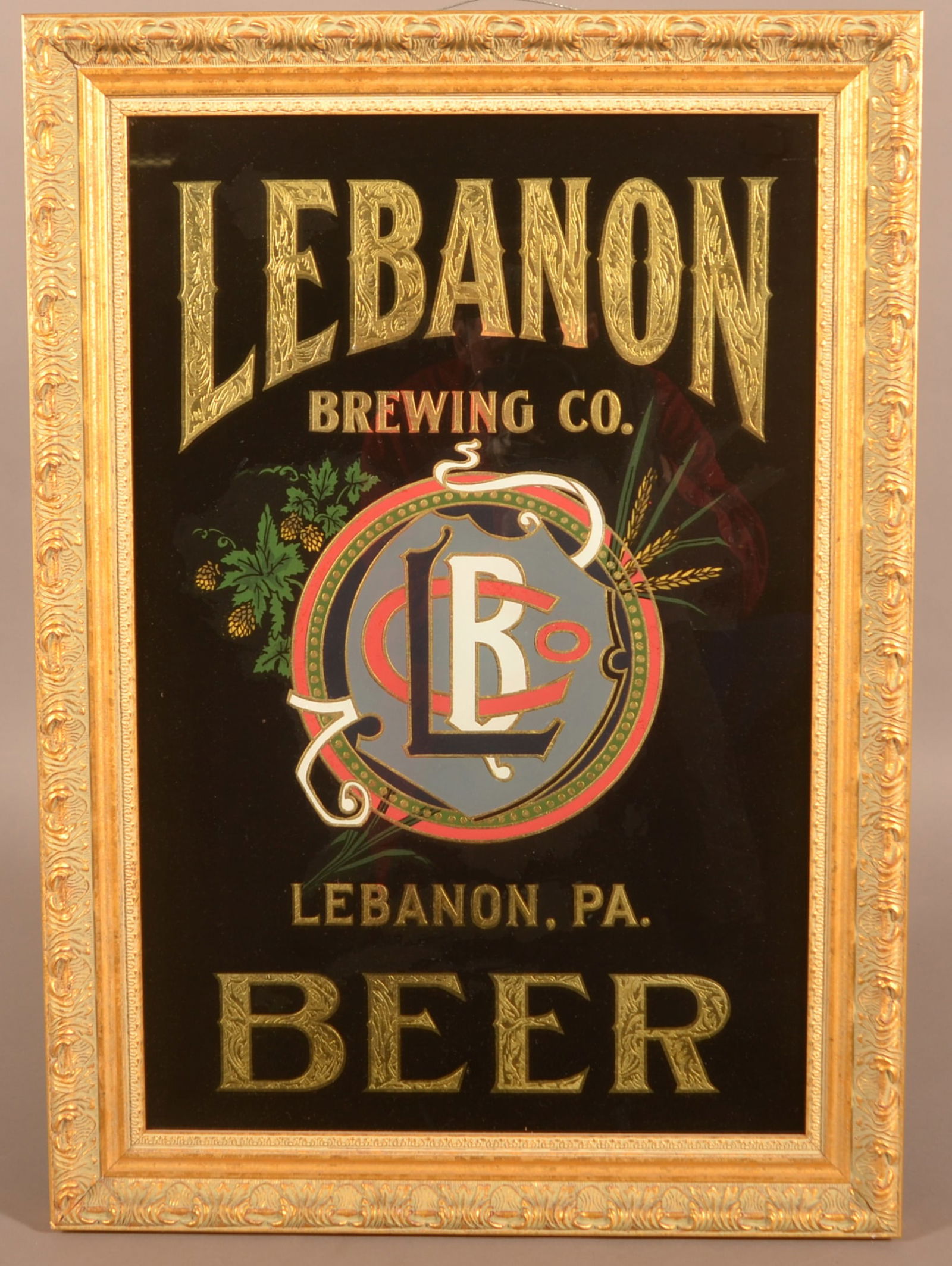 Lebanon Brewing Company Reverse Glass Beer Sign. (1 of 3)