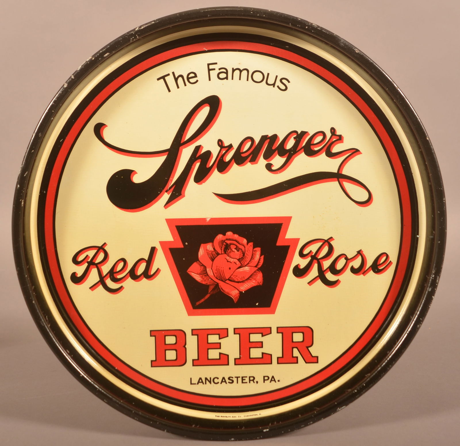Sprenger Red Rose Beer Tin Lithograph Advertising Tray. (1 of 3)