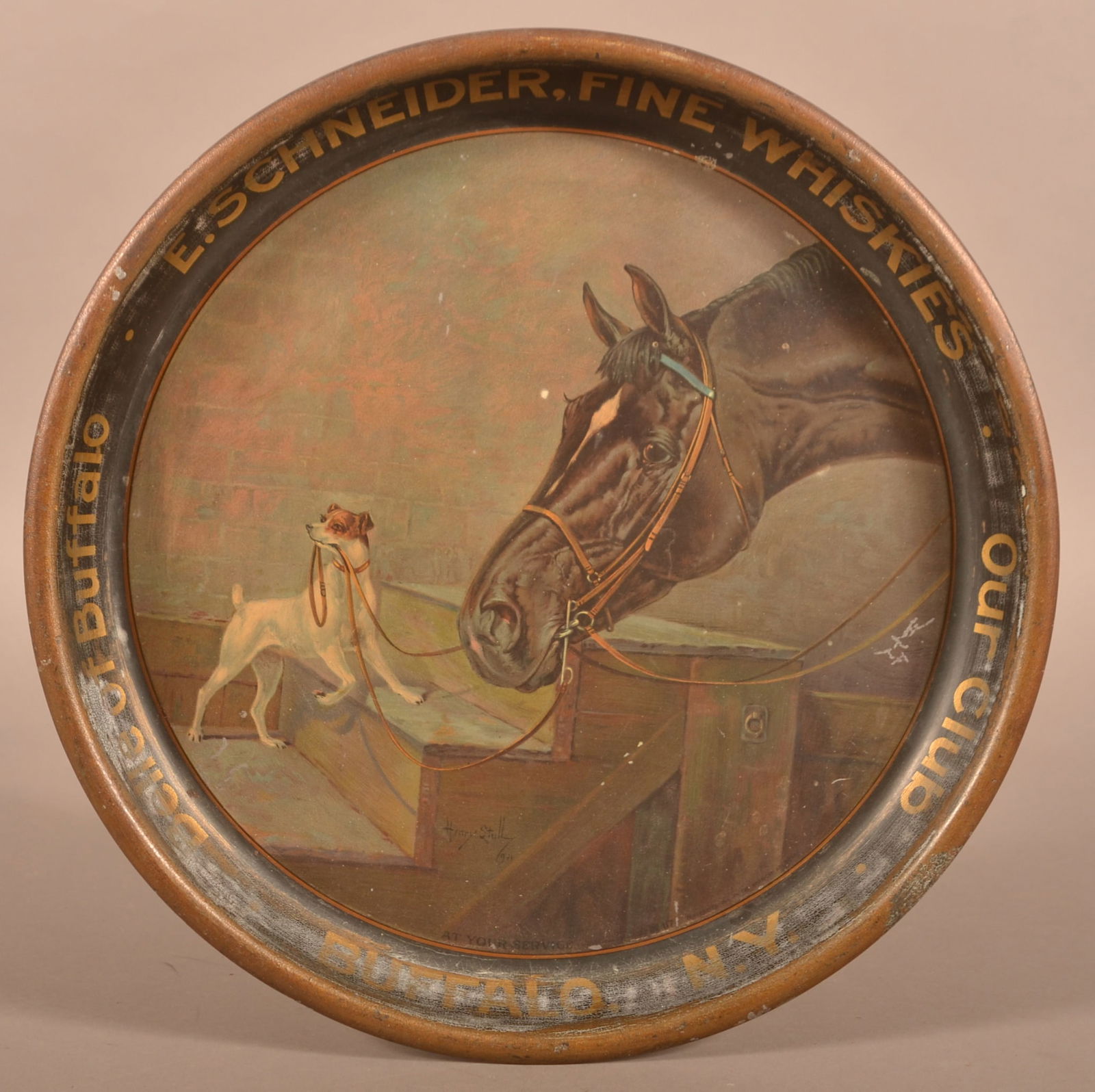 Rare E. Schneider Whiskey Tin Lithograph Advertising Tray. (1 of 5)