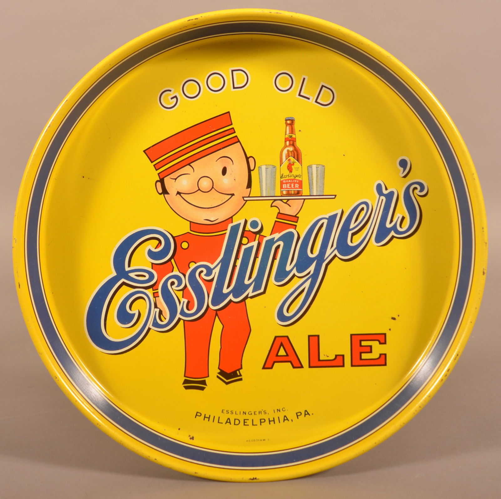 Esslingers Ale Tin Lithograph Advertising Serving Tray. (1 of 4)