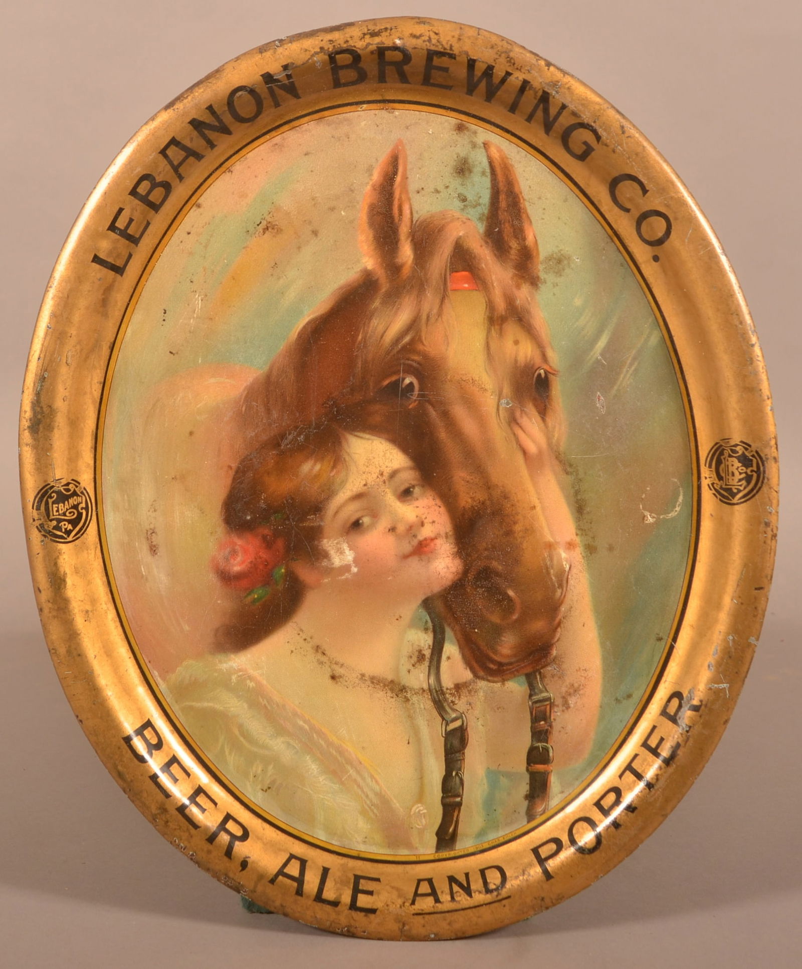Lebanon Brewing Co. Tin Lithograph Oval Advertising Tray. (1 of 4)