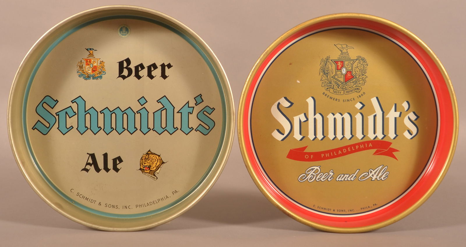 Two Schmidt's Beer/Ale Tin Litho. Advertising Serving Trays. (1 of 3)