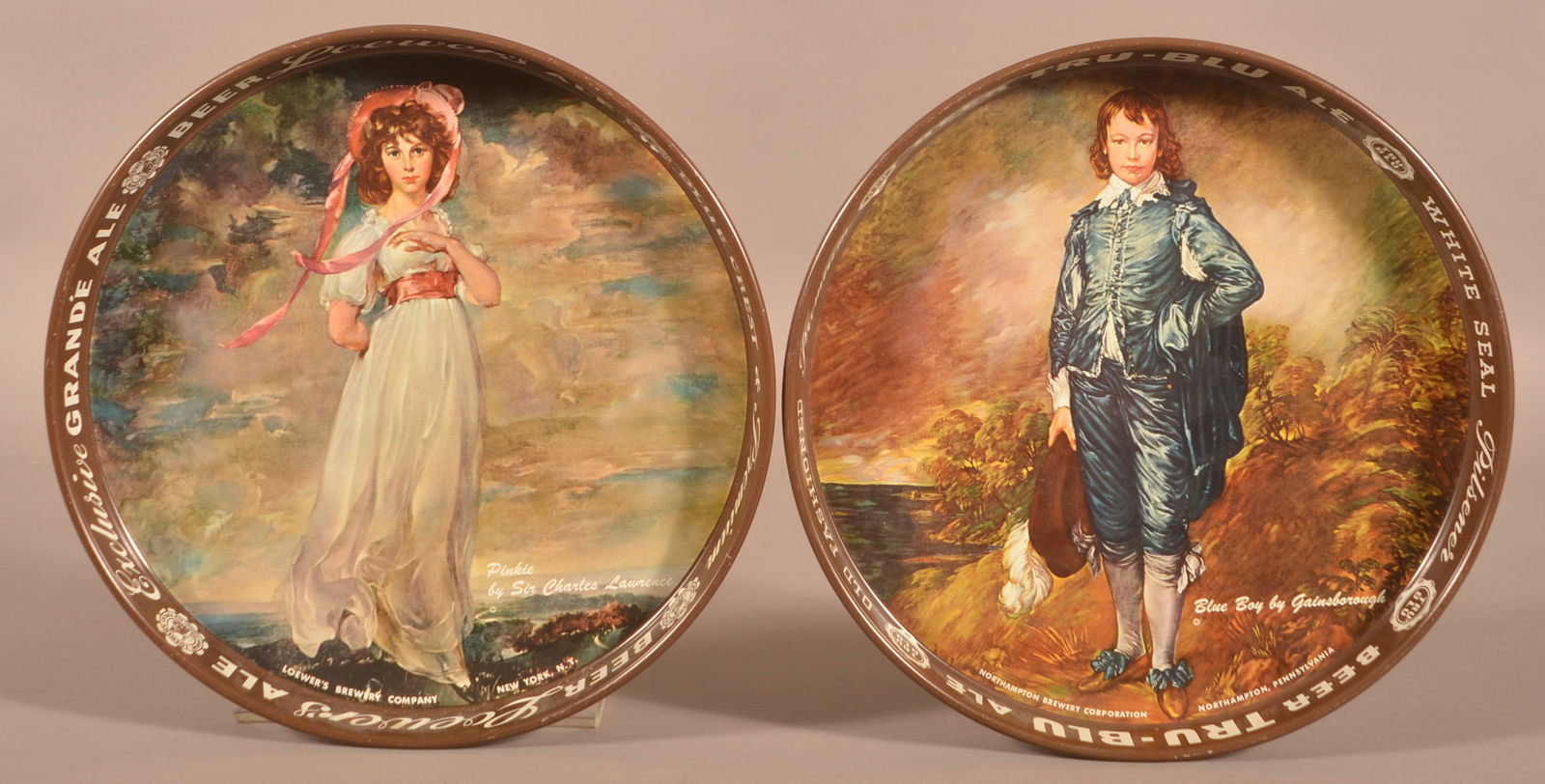 Pinkie and Blue Boy Tin Lithograph Beer Advertising Trays. (1 of 5)