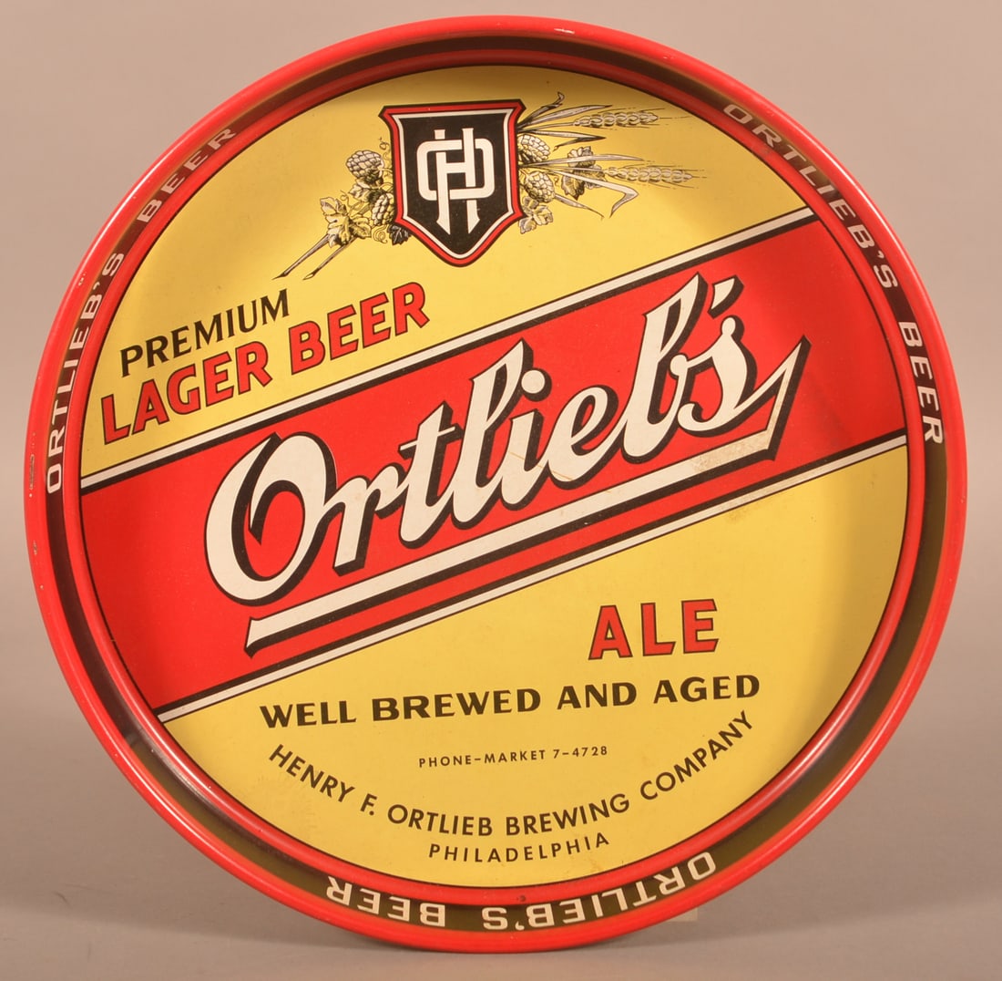 Henry F. Ortlieb Tin Lithograph Advertising Serving Tray. (1 of 4)