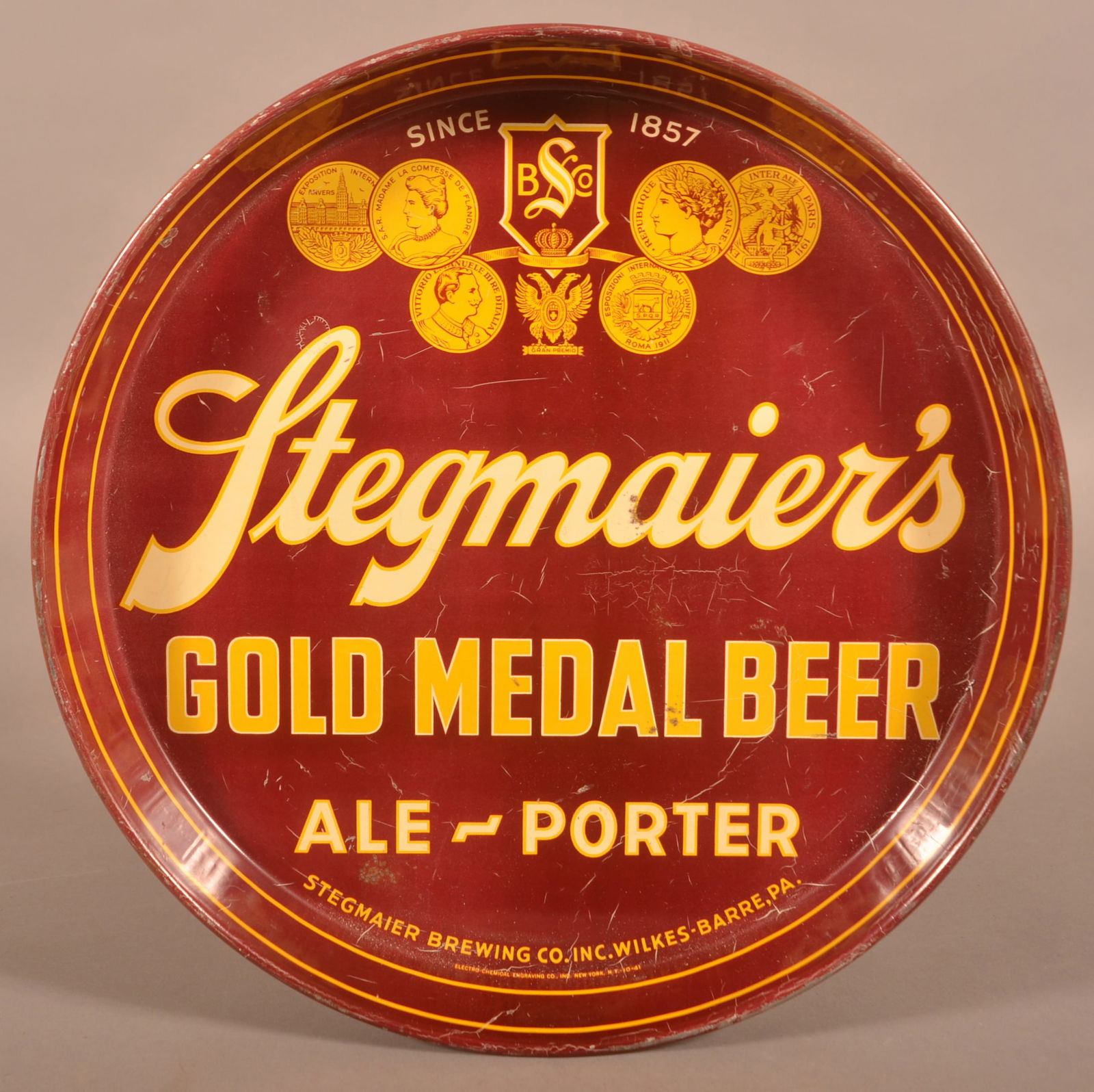 Stegmaier's Gold Medal Beer/Ale/Porter Tin Advertising Tray. (1 of 5)