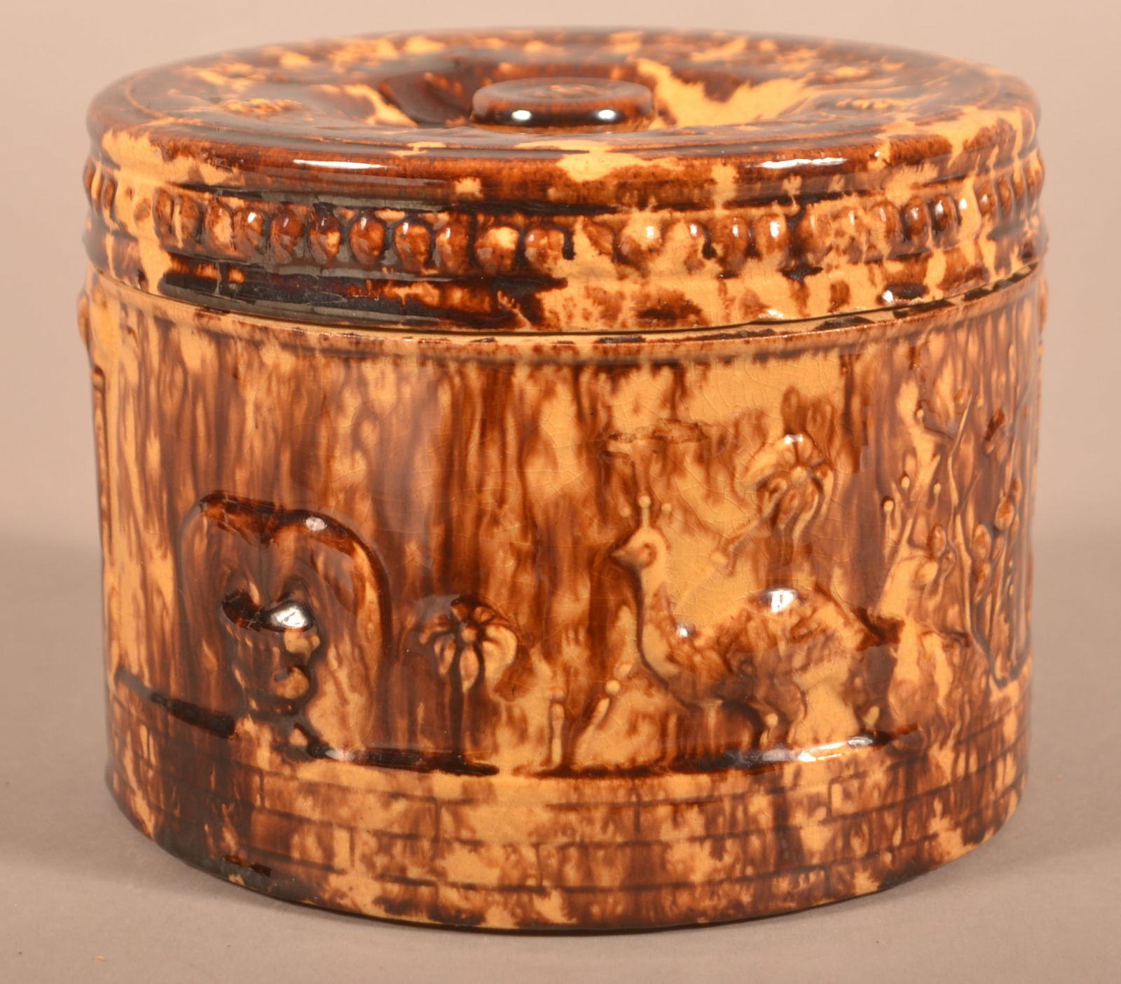 Rockingham Glazed Yellowware Covered Butter Tub. (1 of 4)