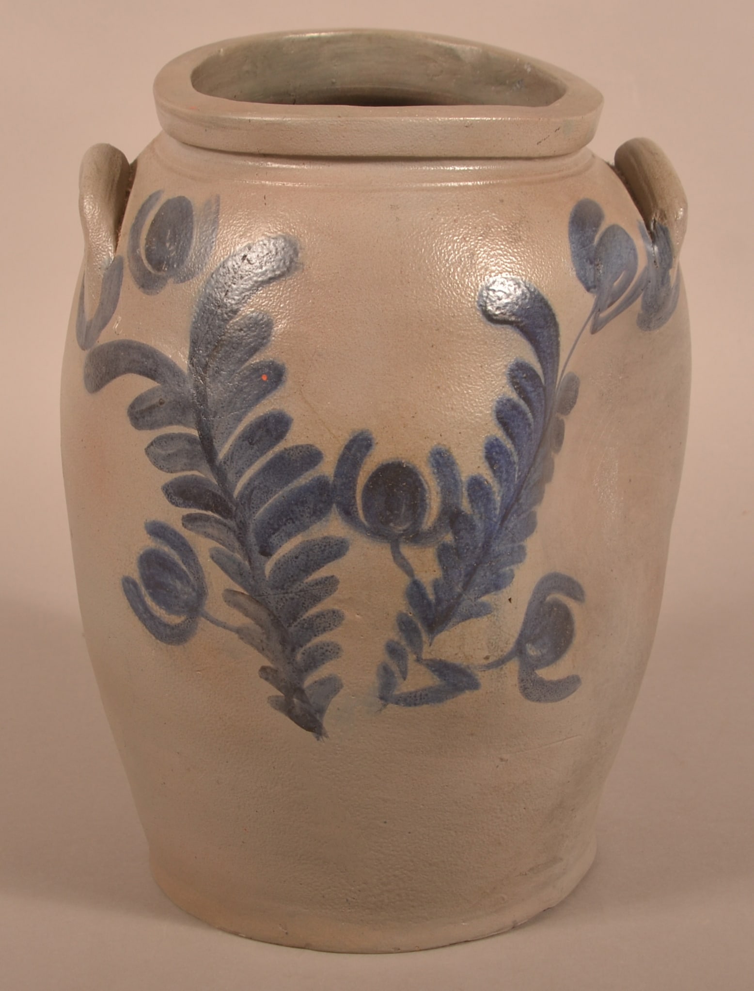 Stoneware Crock with Cobalt Floral Decoration.: 3-Gallon Stoneware Crock with Cobalt Blue Floral Decoration. Attributed to Remmey Pottery, Philadelphia, PA. 15"h.