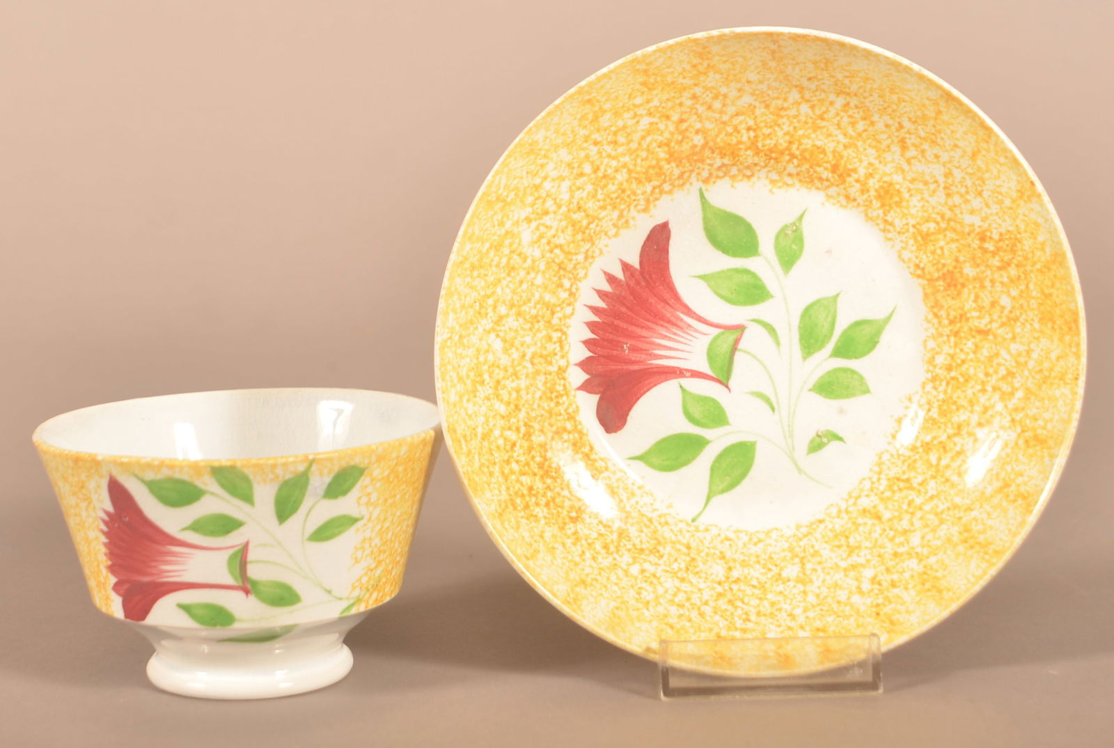 Yellow Spatter Thistle Pattern Cup and Saucer. (1 of 6)