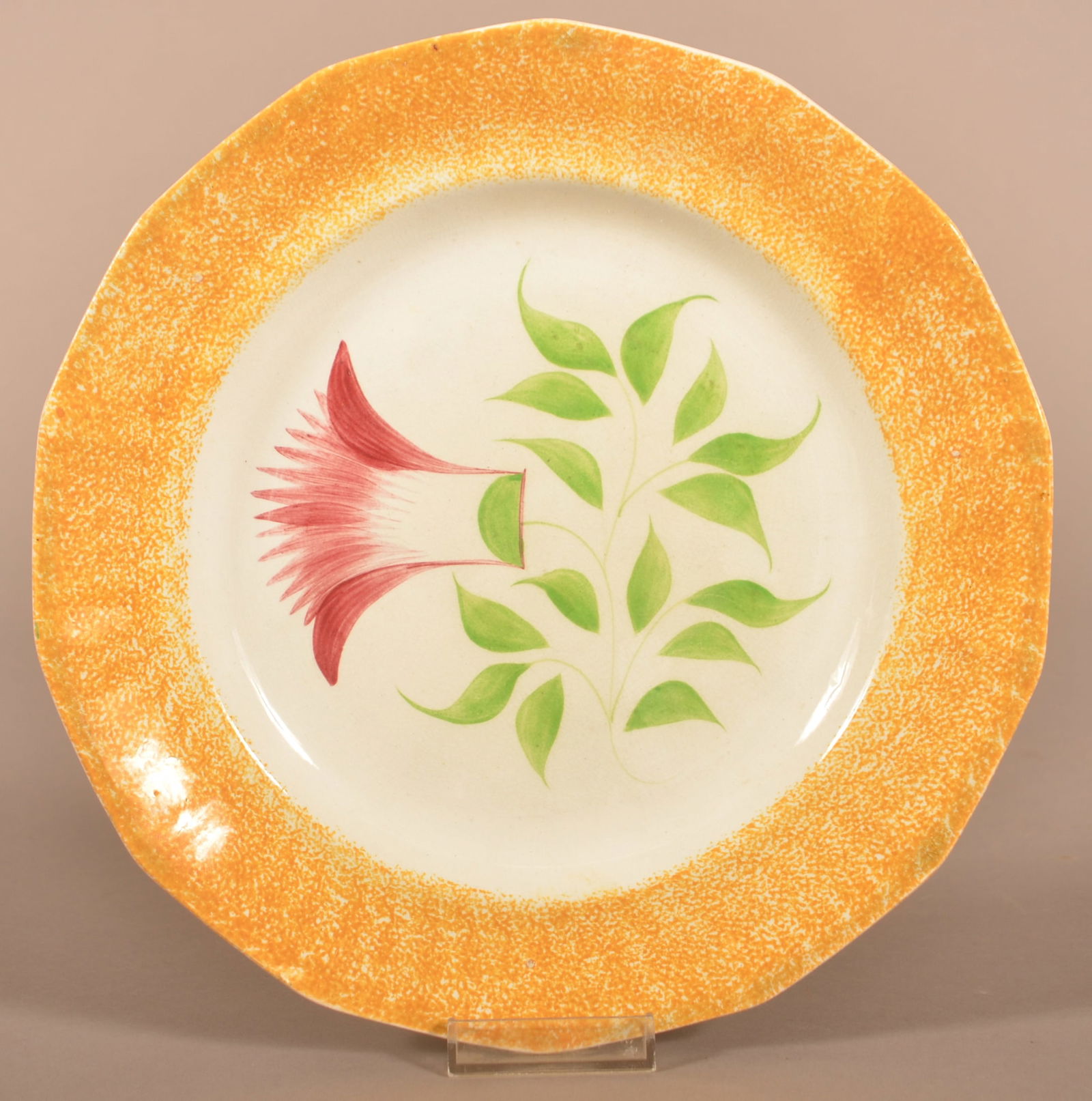 Yellow Spatter Thistle Pattern Paneled Plate. (1 of 3)