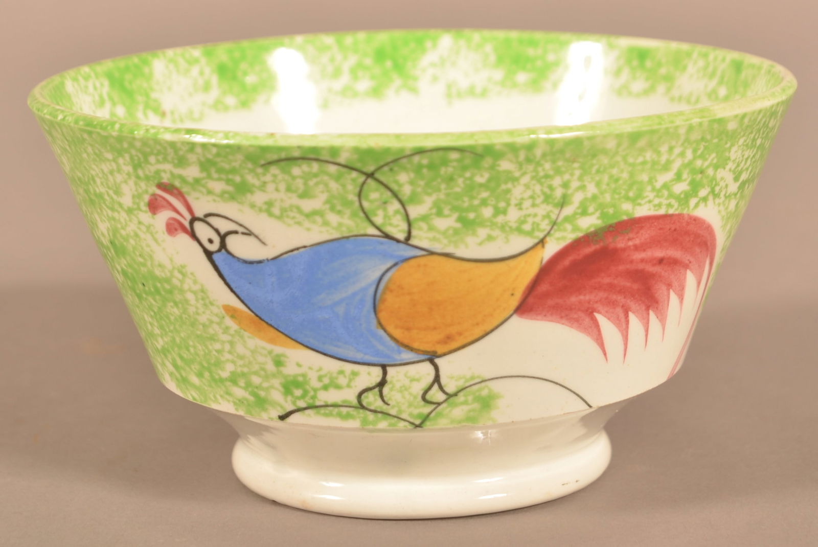 Green Spatter China Peafowl Pattern Waste Bowl. (1 of 4)