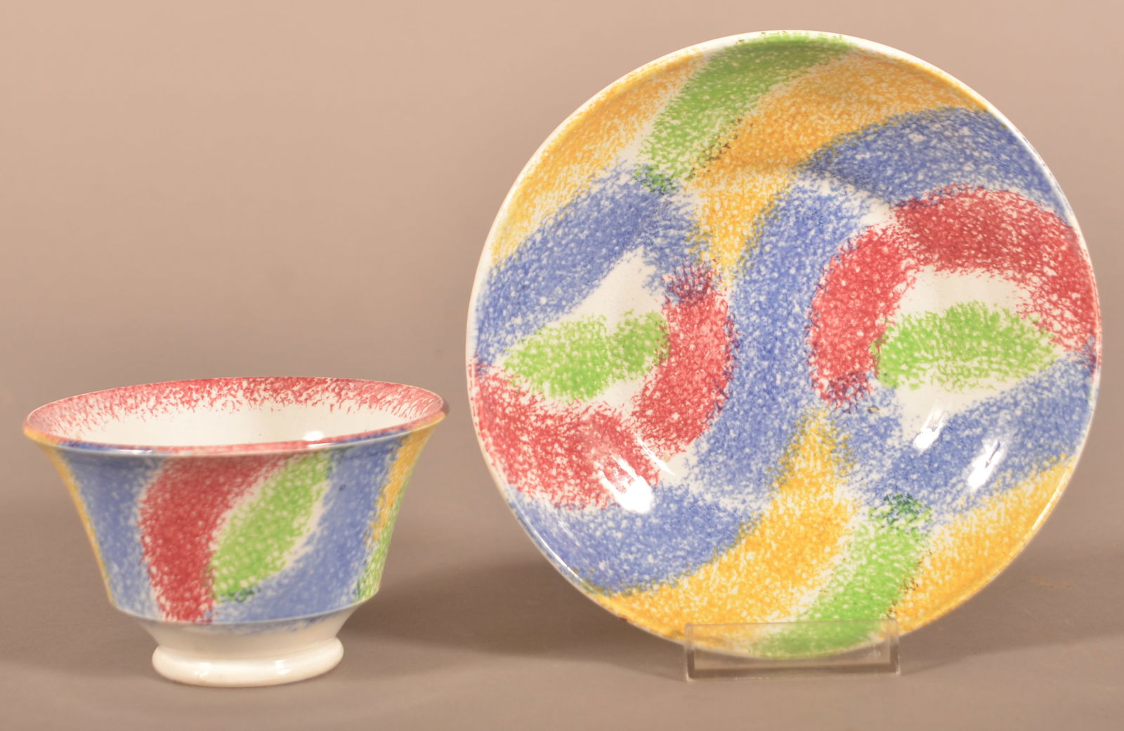 Rare 4-Color Rainbow Spatter Loop Cup & Saucer. (1 of 6)