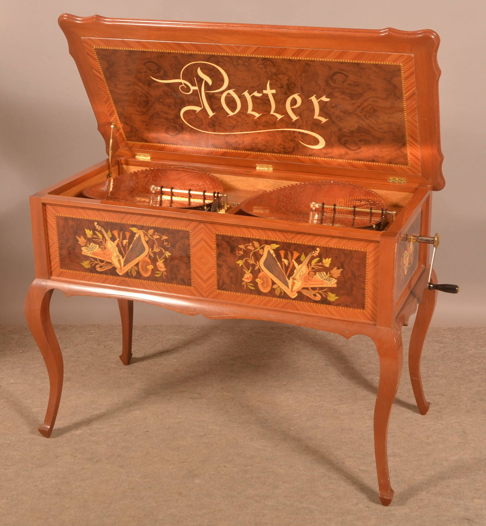 Porter 151/2" Mahogany Twin Disc Music Box. Auction