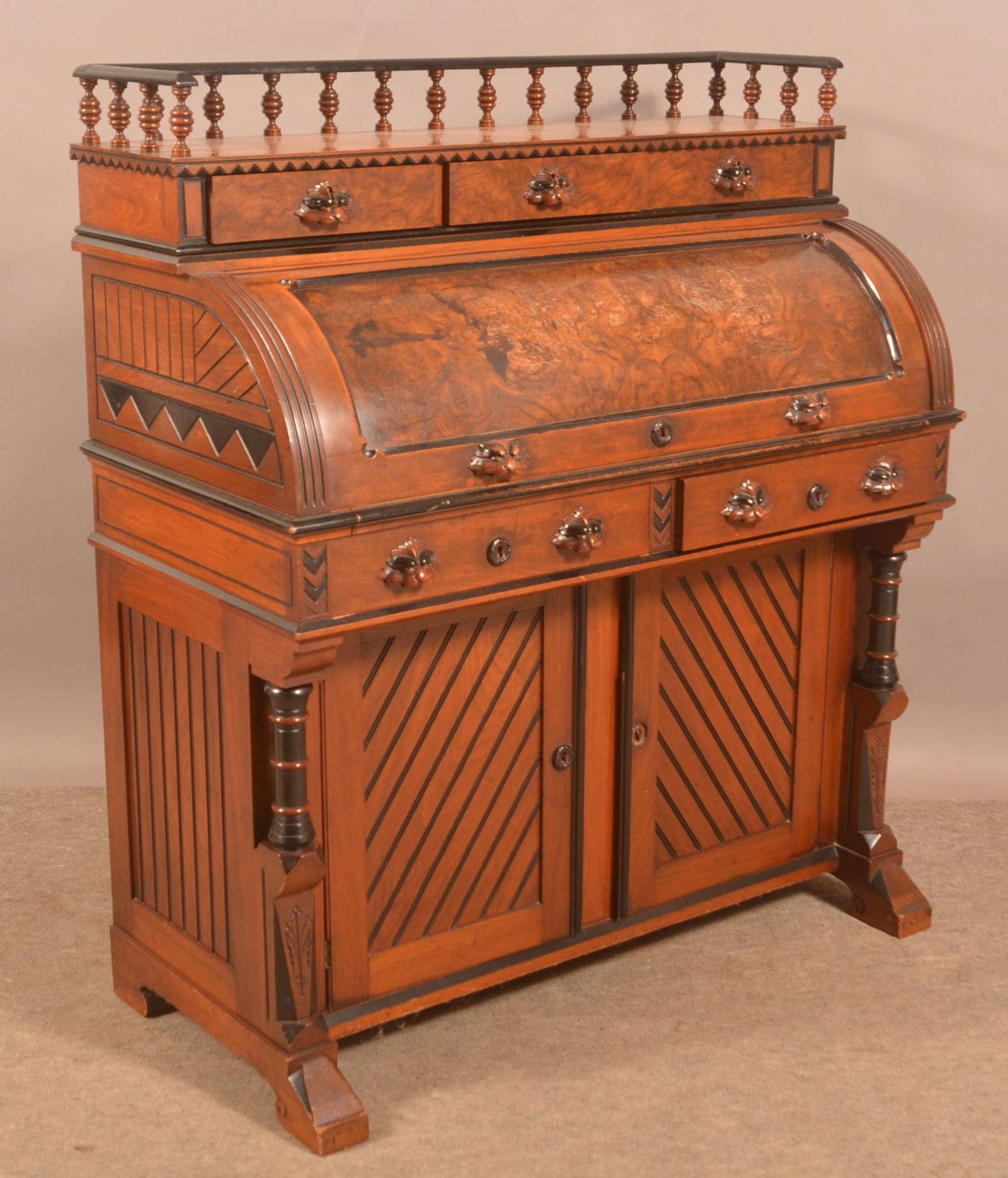 American Eastlake Victorian Cylinder-Front Desk. (1 of 6)