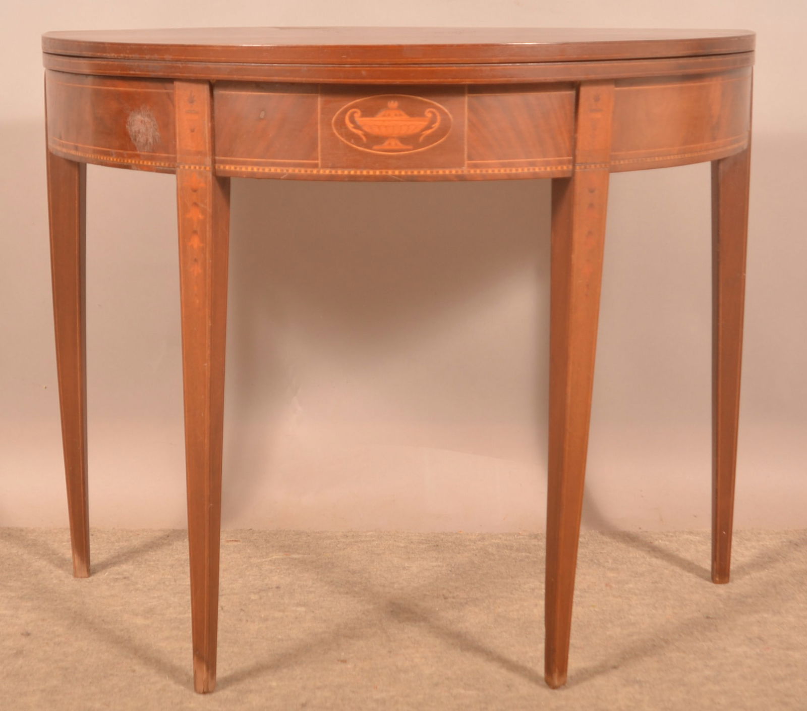 Hepplewhite Inlaid Mahogany Demilune Game Table. (1 of 5)