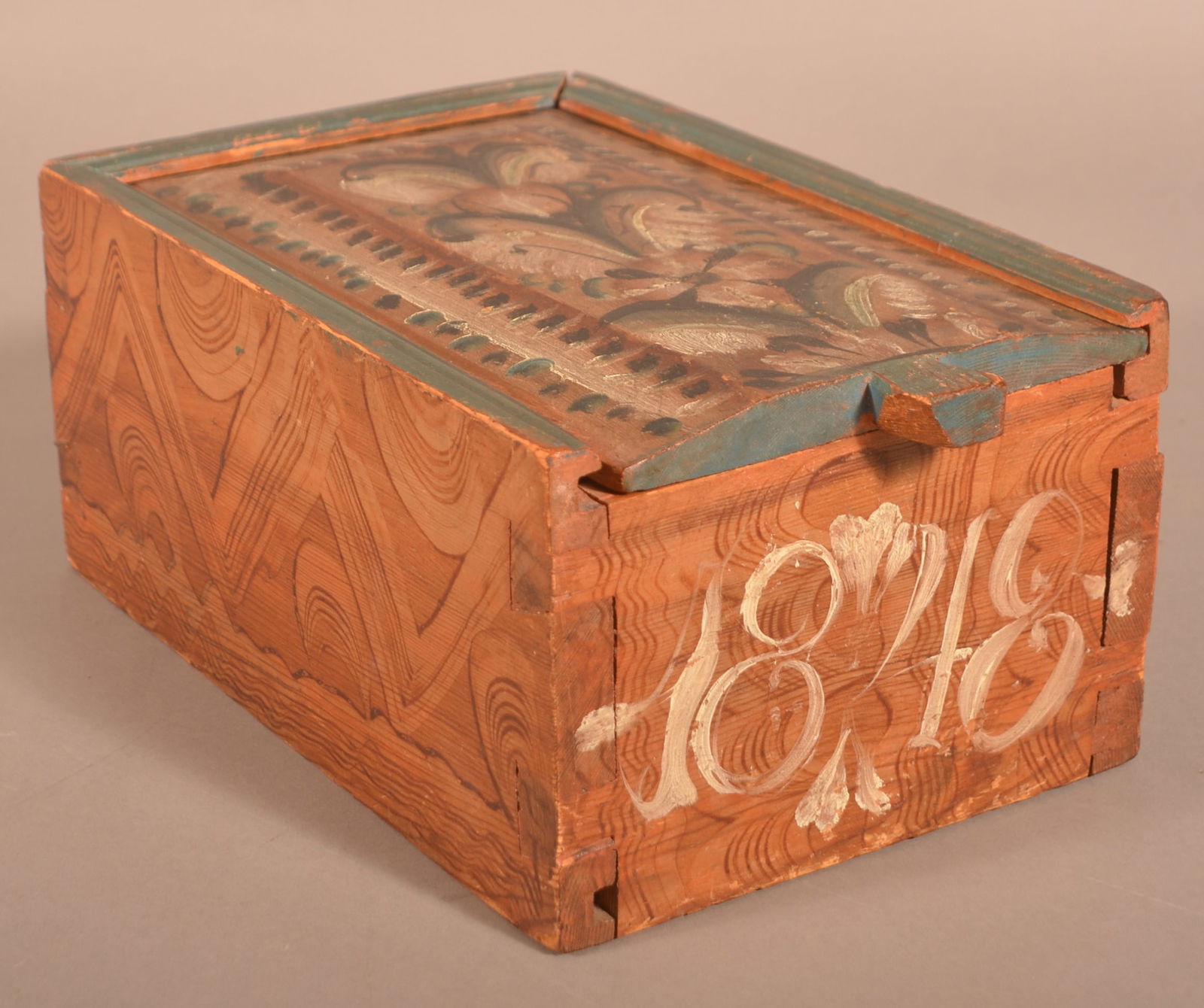 PA Comb Grain-Decorated Slide-Lid Box Dated 1848. (1 of 7)