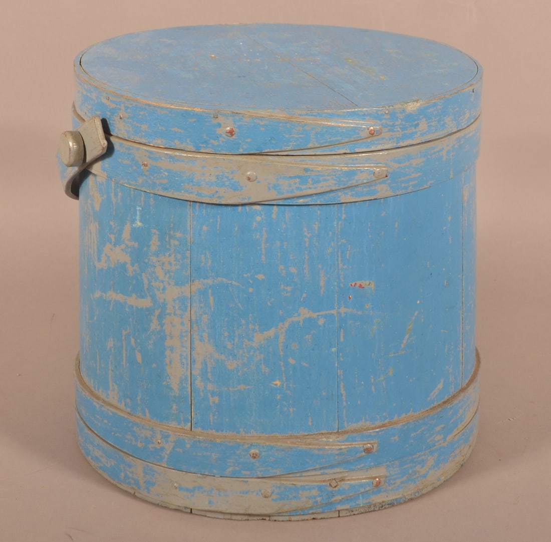 Antique Blue Painted Wooden Firkin. (1 of 6)