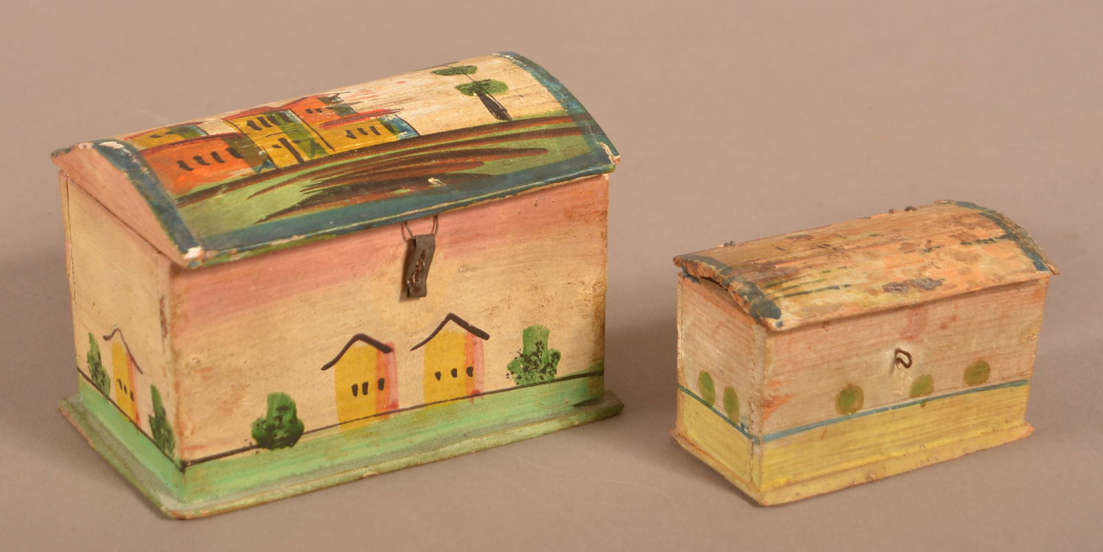 Two Continental Painted Dome-Lid Trinket Chests. (1 of 8)