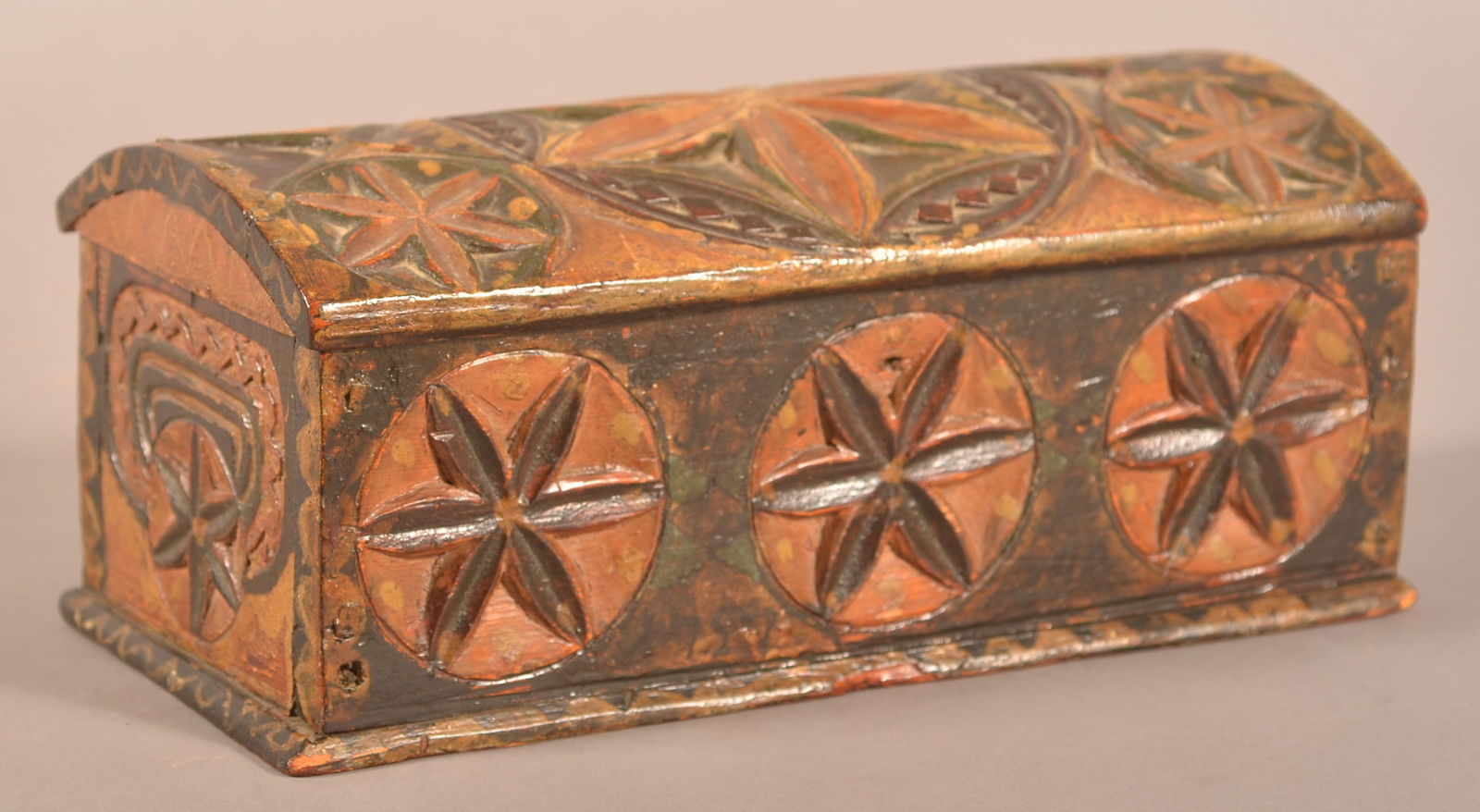 Antique Relief Carved and Painted Folk Art Box. (1 of 7)
