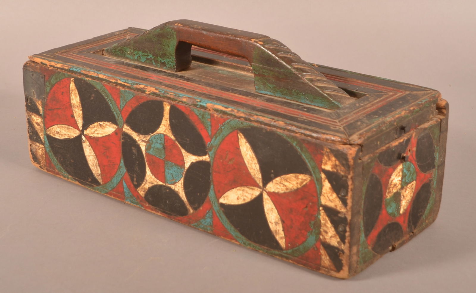 Antique Folk Art Painted Softwood Slide-Lid Box. (1 of 10)