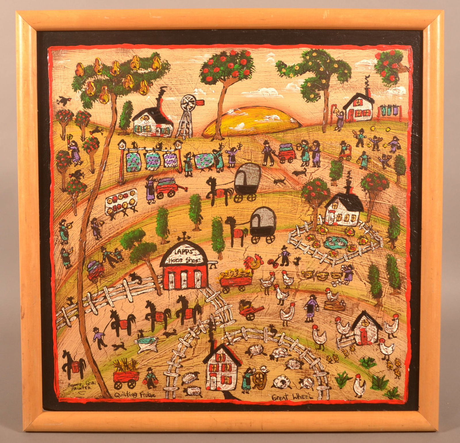 Bonnie Grilli PA Folk Art Oil on Wood Panel. (1 of 4)
