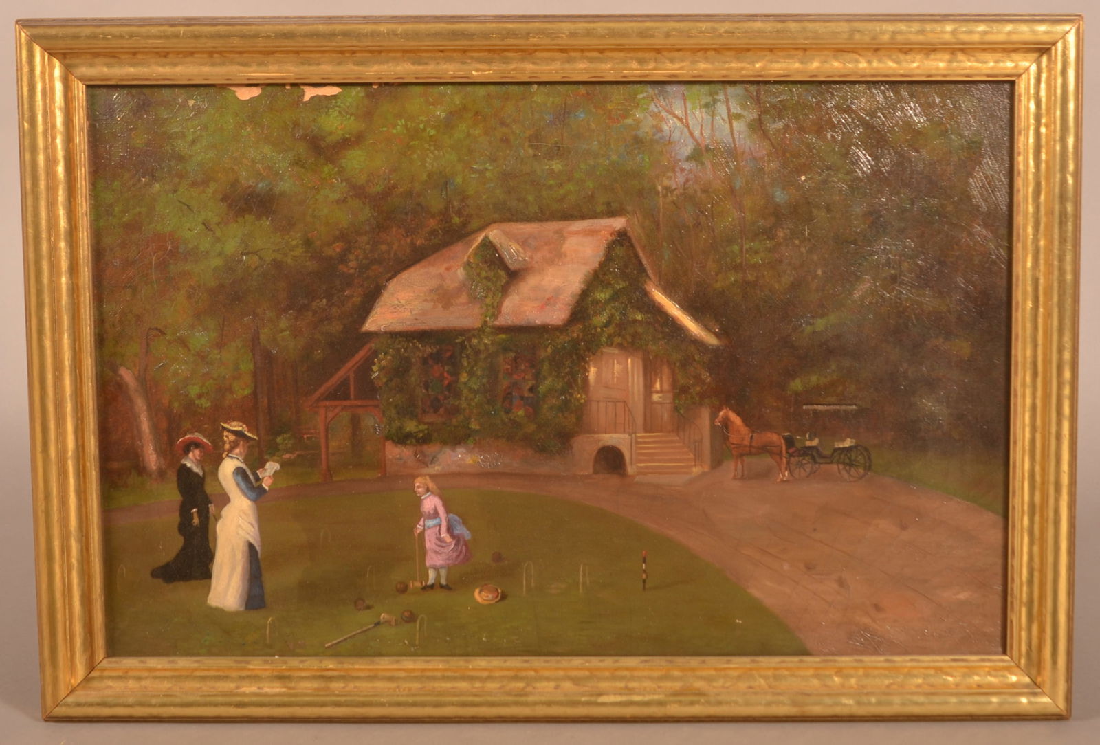 Unsigned Victorian Oil on Canvas Cottage Scene. (1 of 6)