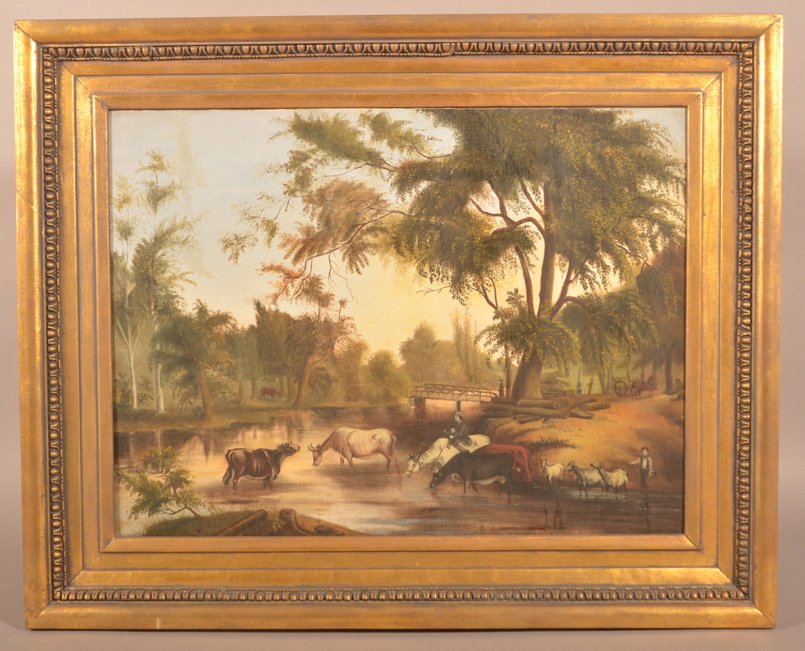 Unsigned 19th C. Oil on Canvas Landscape Painting. (1 of 4)