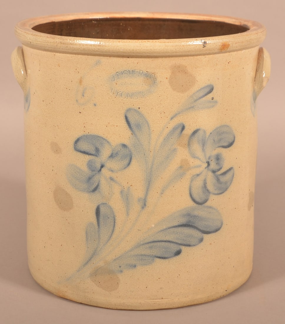 J. Fisher & Co., Lyons NY 6-Gal. Stoneware Crock. (1 of 5)