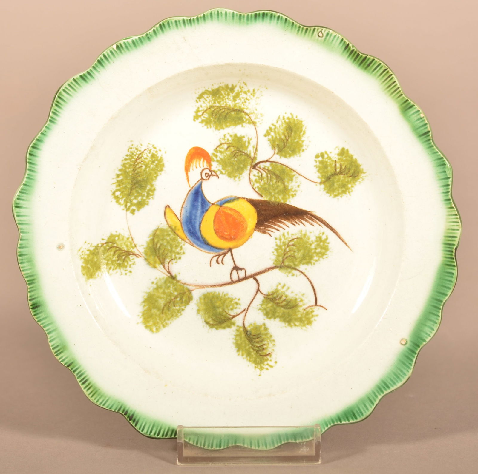 Leeds Soft Paste Peafowl Pattern Toddy Plate. (1 of 5)