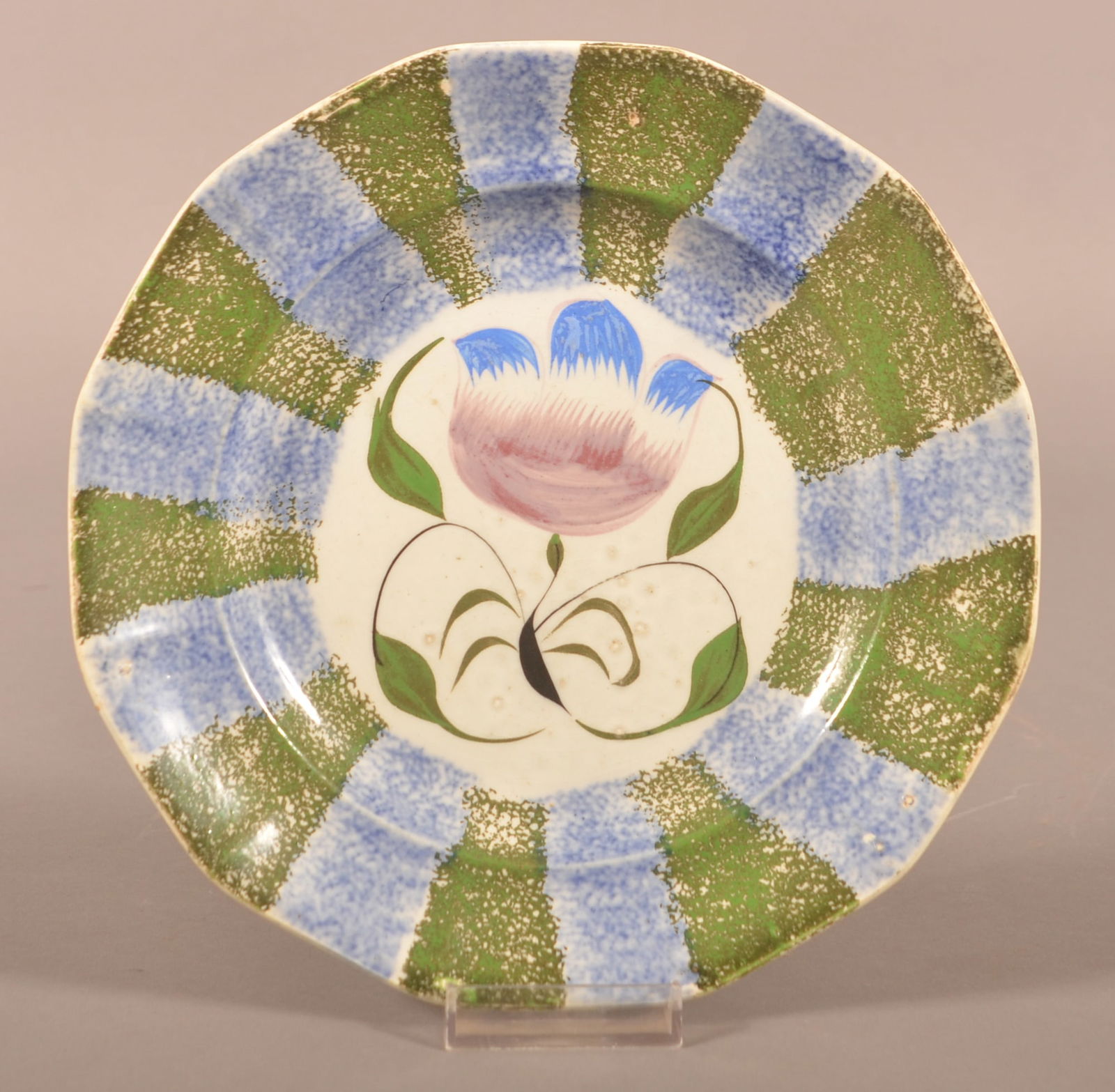 Blue & Green Rainbow Spatter Tulip Pattern Plate. (1 of 4)