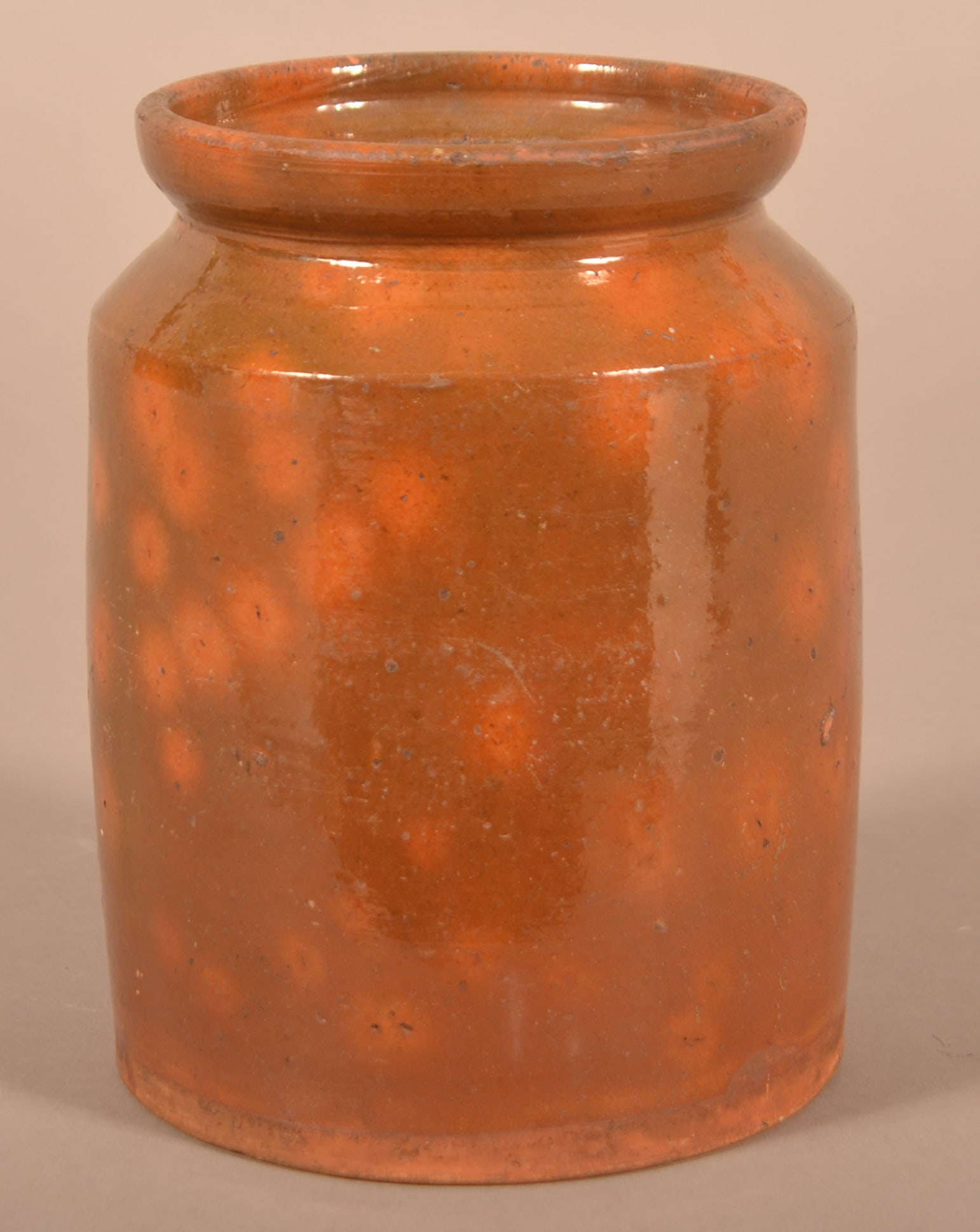 New England 19th Century Glazed Redware Jar. (1 of 4)