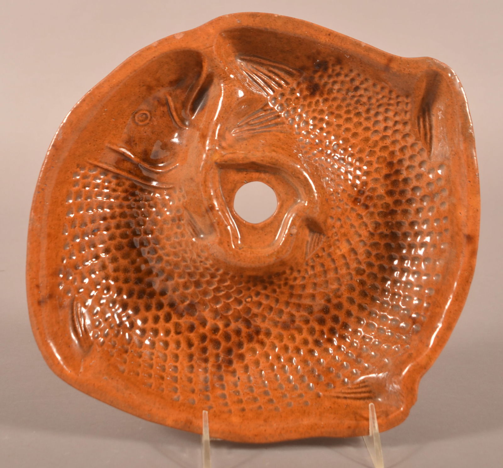 Antique Glazed Redware Fish Mold. (1 of 4)