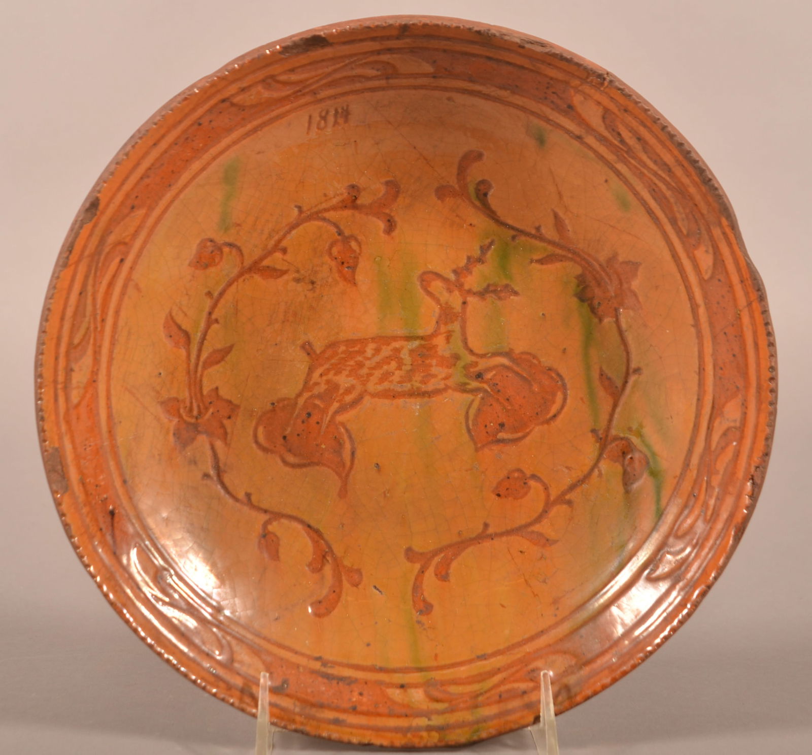 Medinger Pottery Sgraffito Redware Plate. (1 of 4)